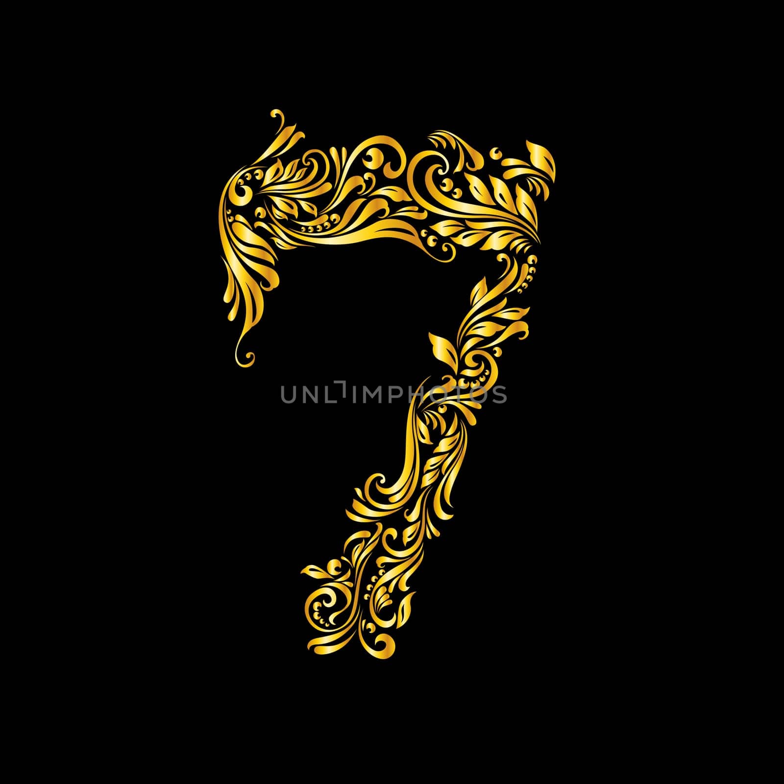 Richly decorated seven digit on black background.