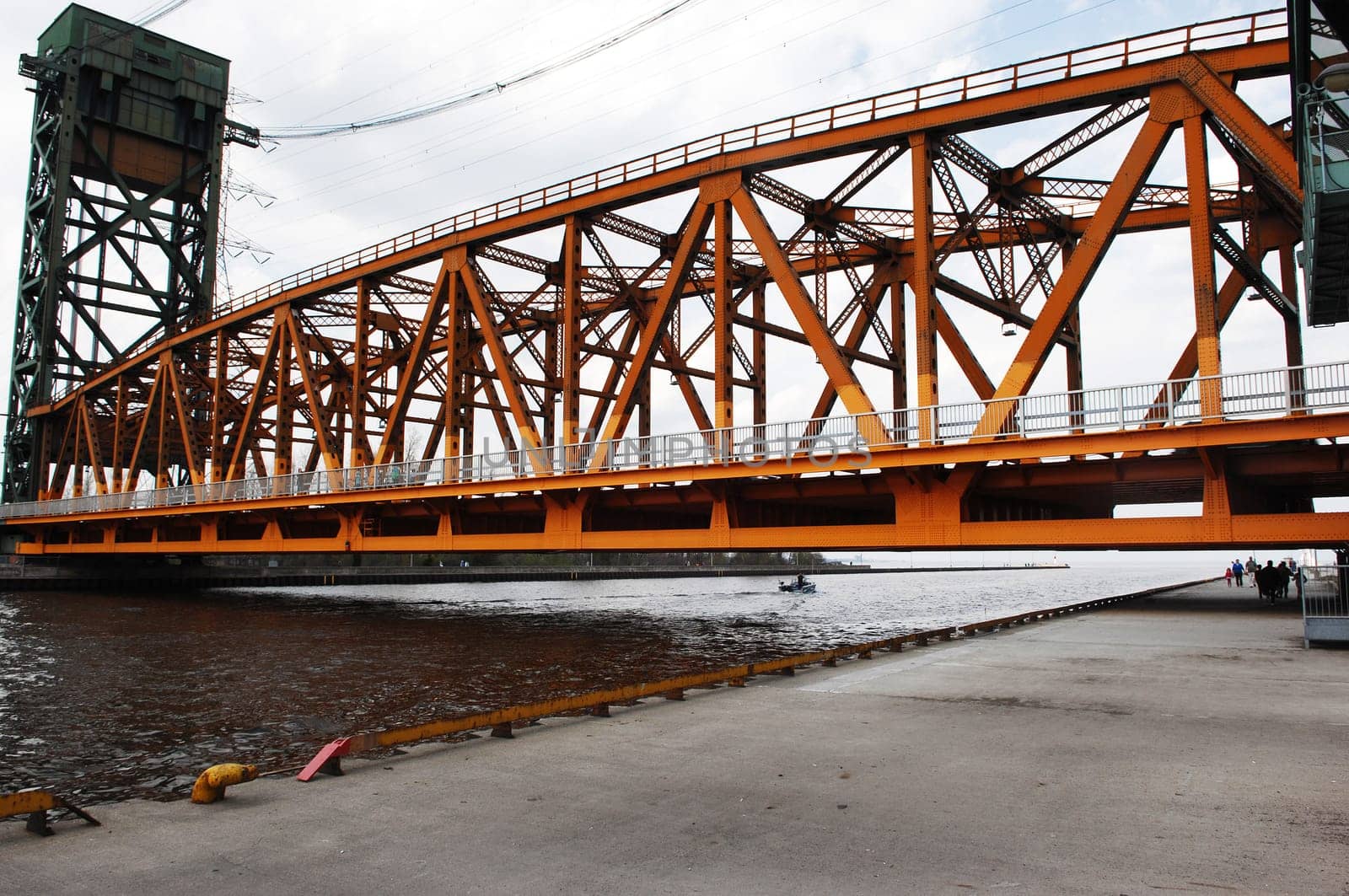 A closeup picture of the lift bridge over the canal from the lake Ontario.to the harbour of Hamilton..