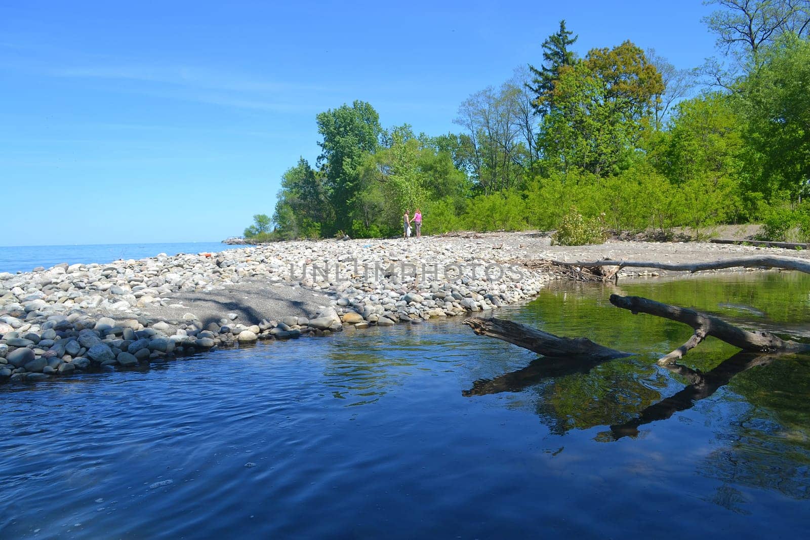 Lakeshore on the lake Ontario on a beautiful sunny spring day with blue sky..