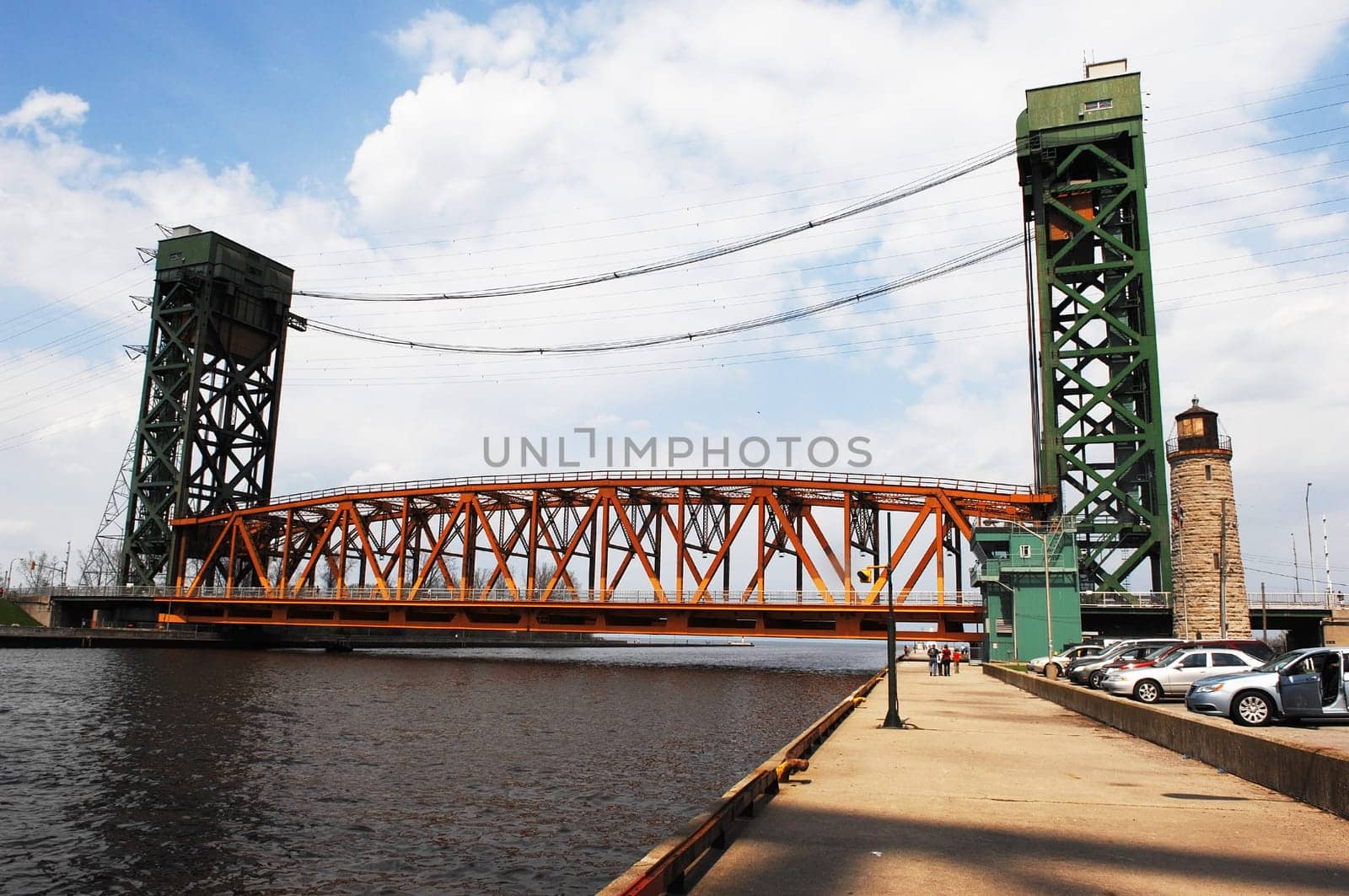 The old Burlington lift bridge over the canal from the lake Ontario to the.harbour of Hamilton, Ontario..