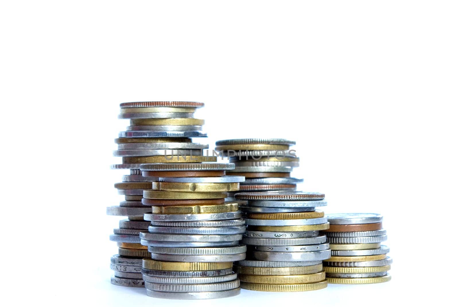 Coin pile isolated on white background