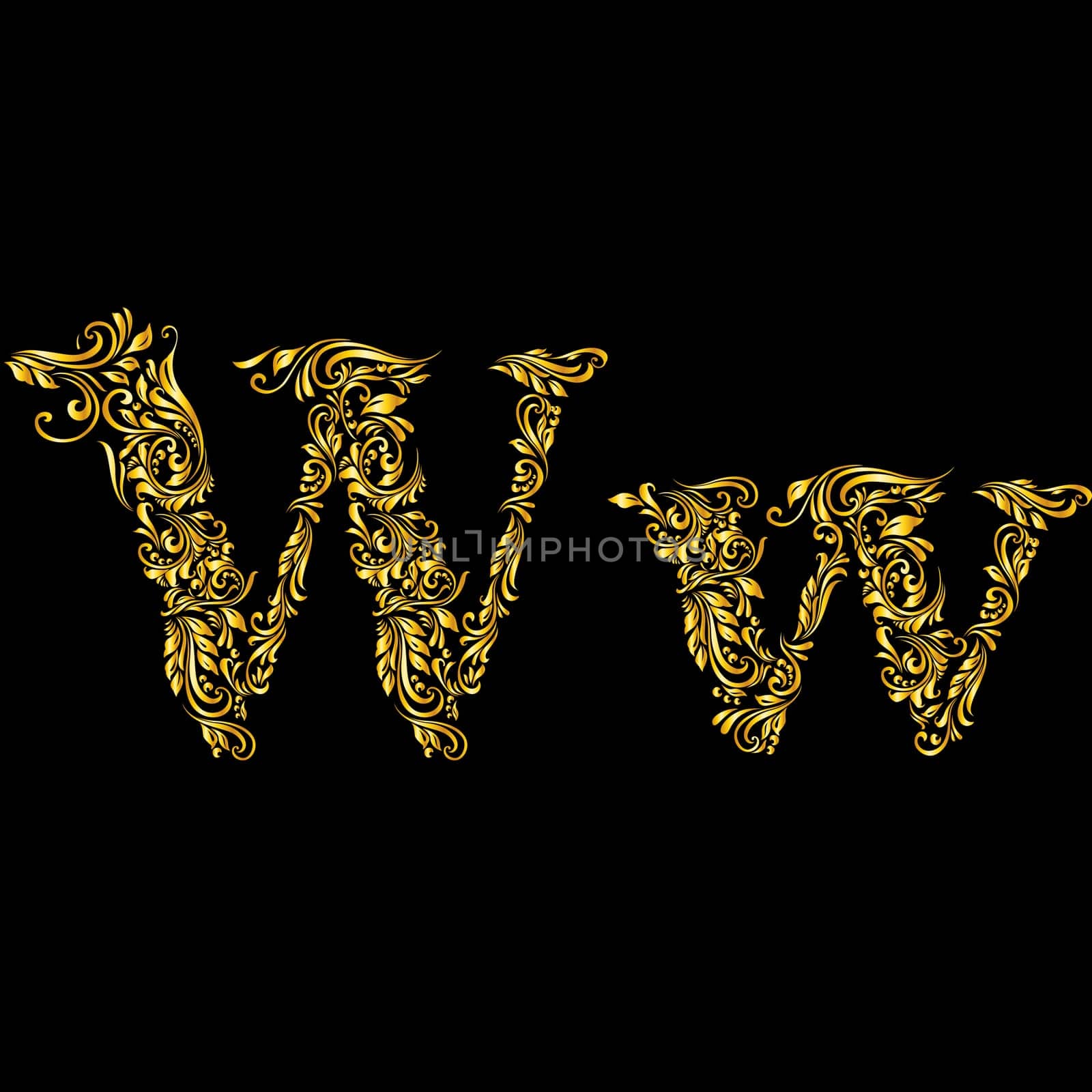 Richly decorated letter 'w' in upper and lower case.
