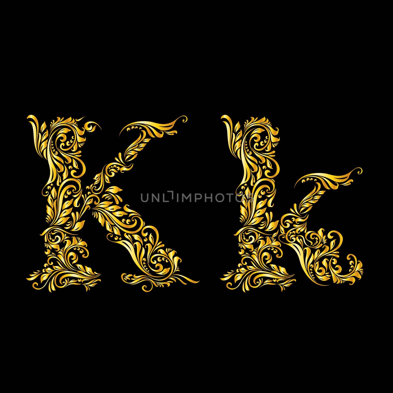 Richly decorated letter 'k' in upper and lower case.
