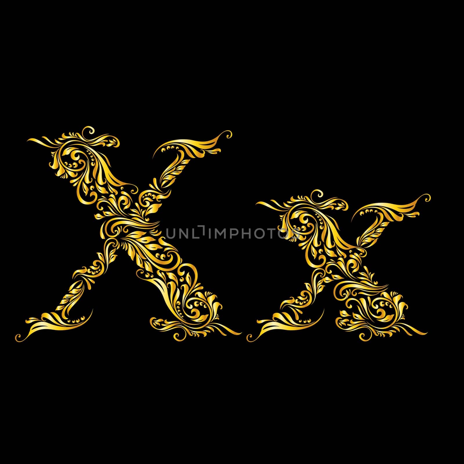 Richly decorated letter 'x' in upper and lower case.