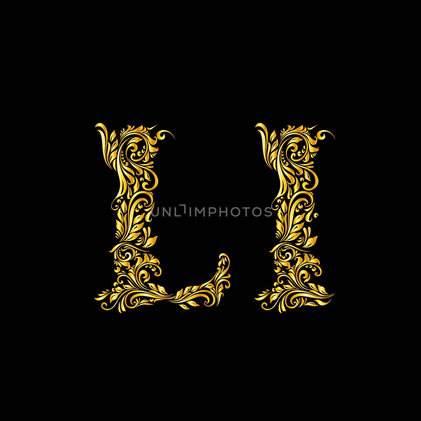Richly decorated letter 'l' in upper and lower case.