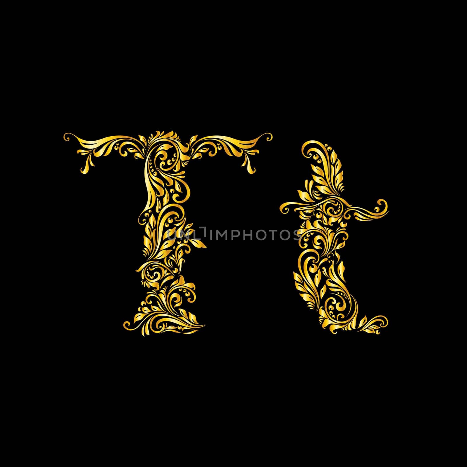 Richly decorated letter 't' in upper and lower case.