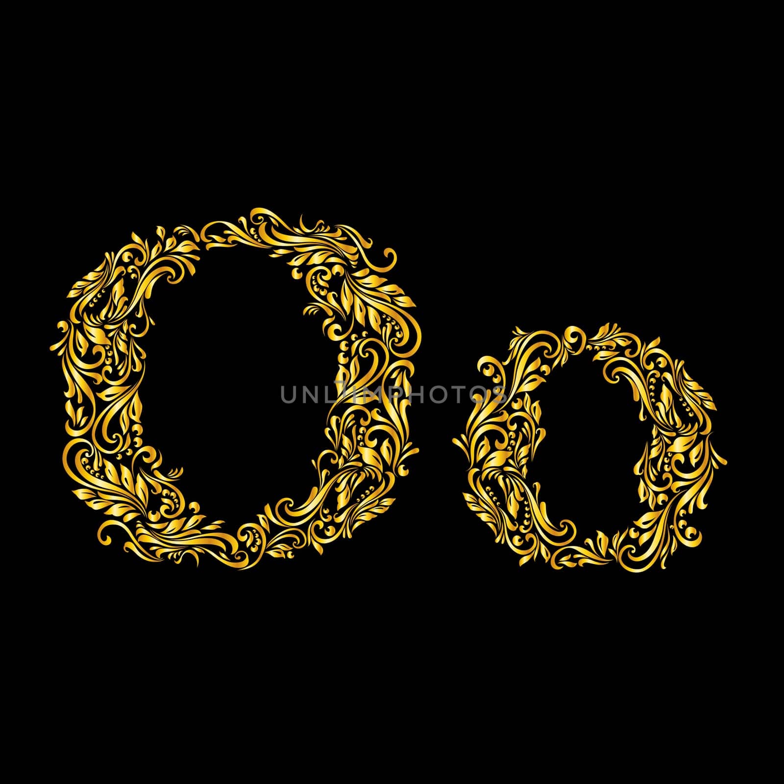 Richly decorated letter 'o' in upper and lower case.