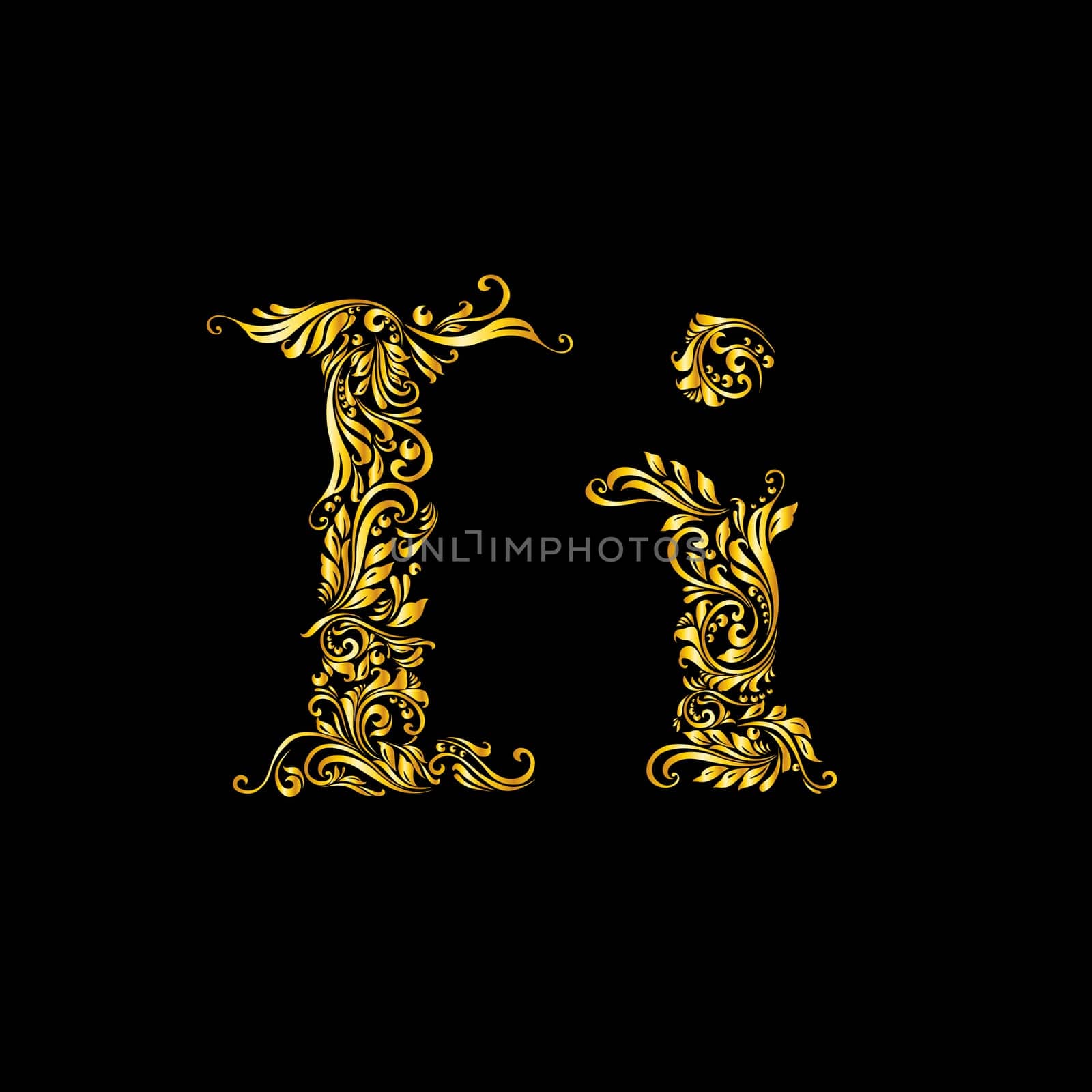 Richly decorated letter 'i' in upper and lower case.