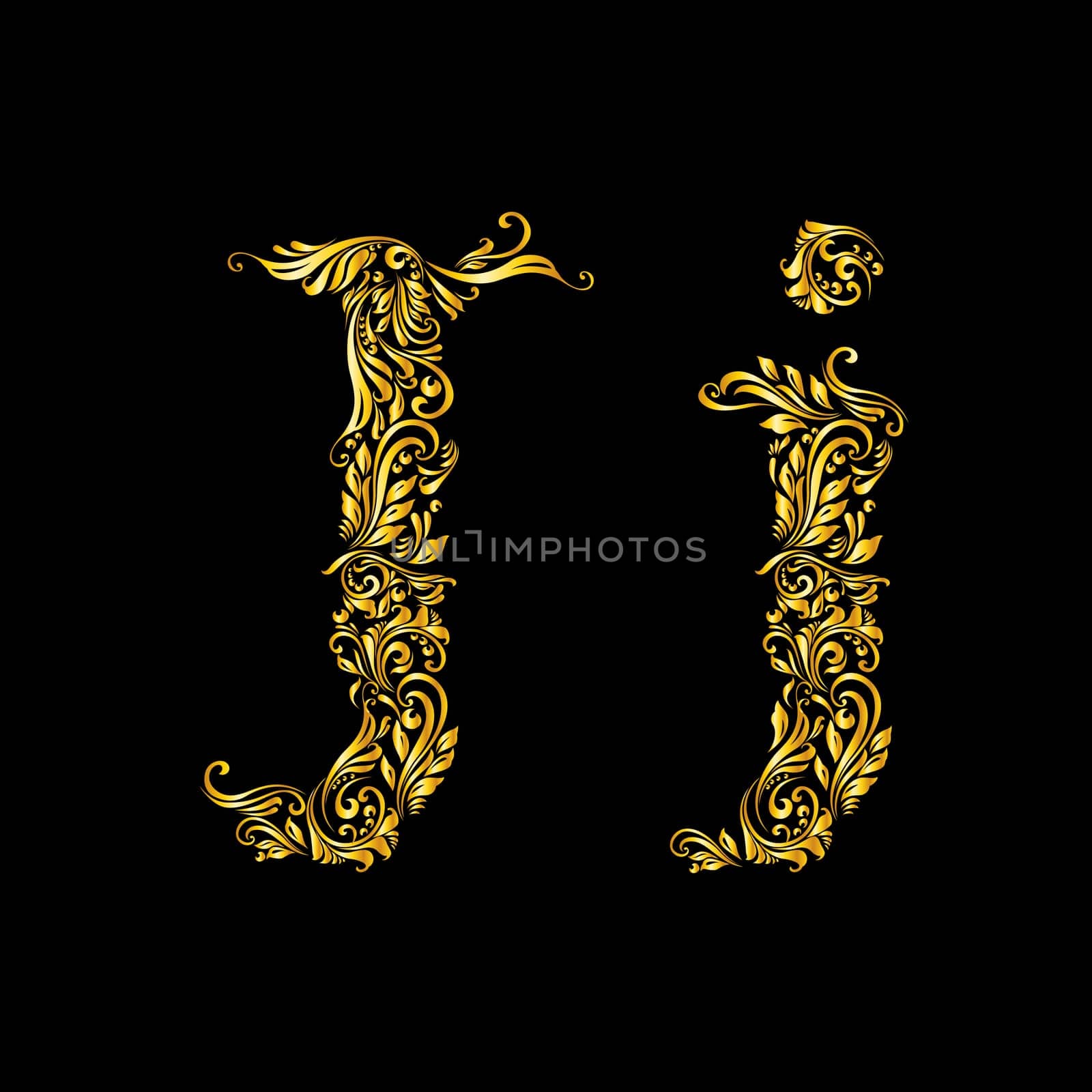 Richly decorated letter 'j' in upper and lower case.