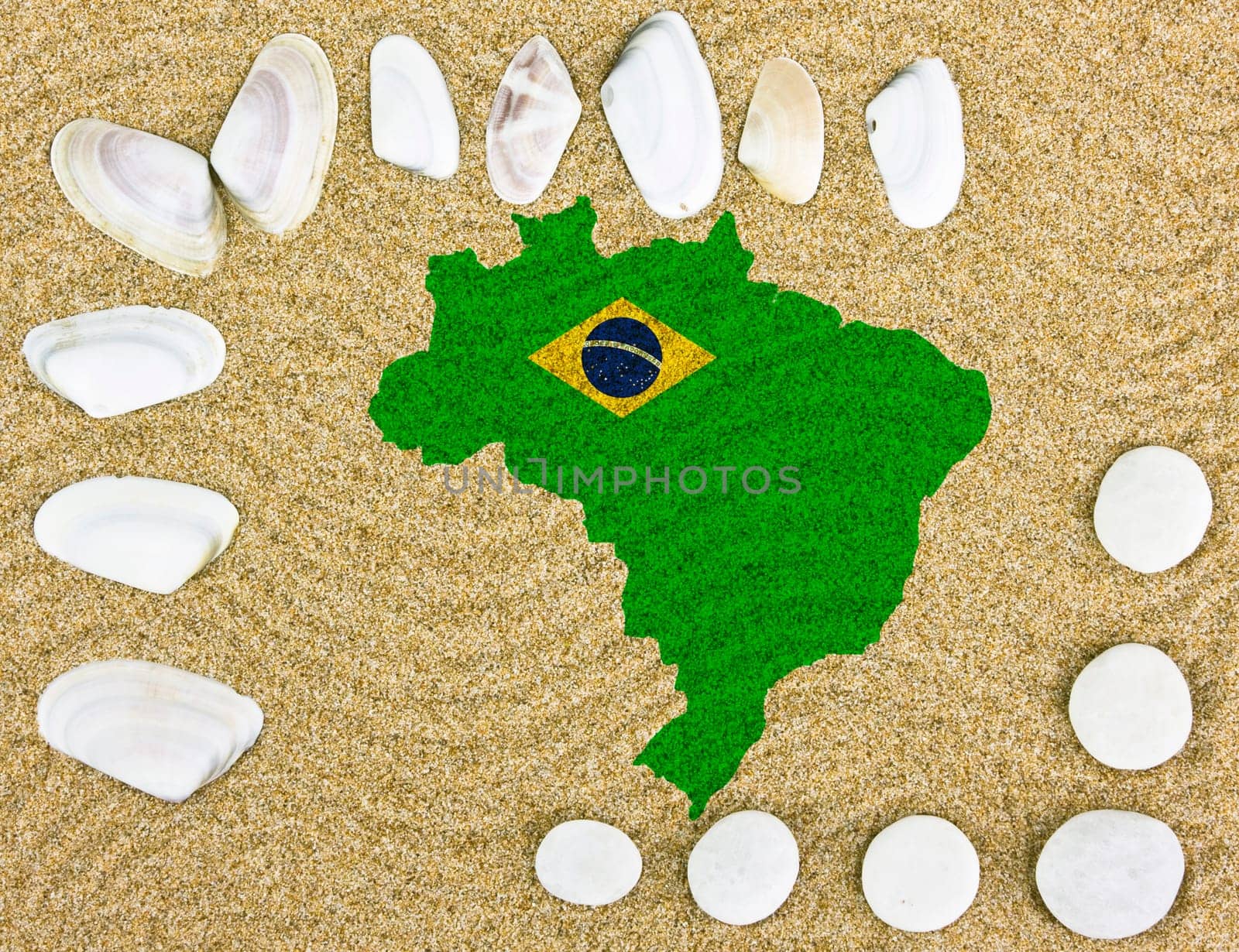 Vintage photo of, Brazil map in the sand