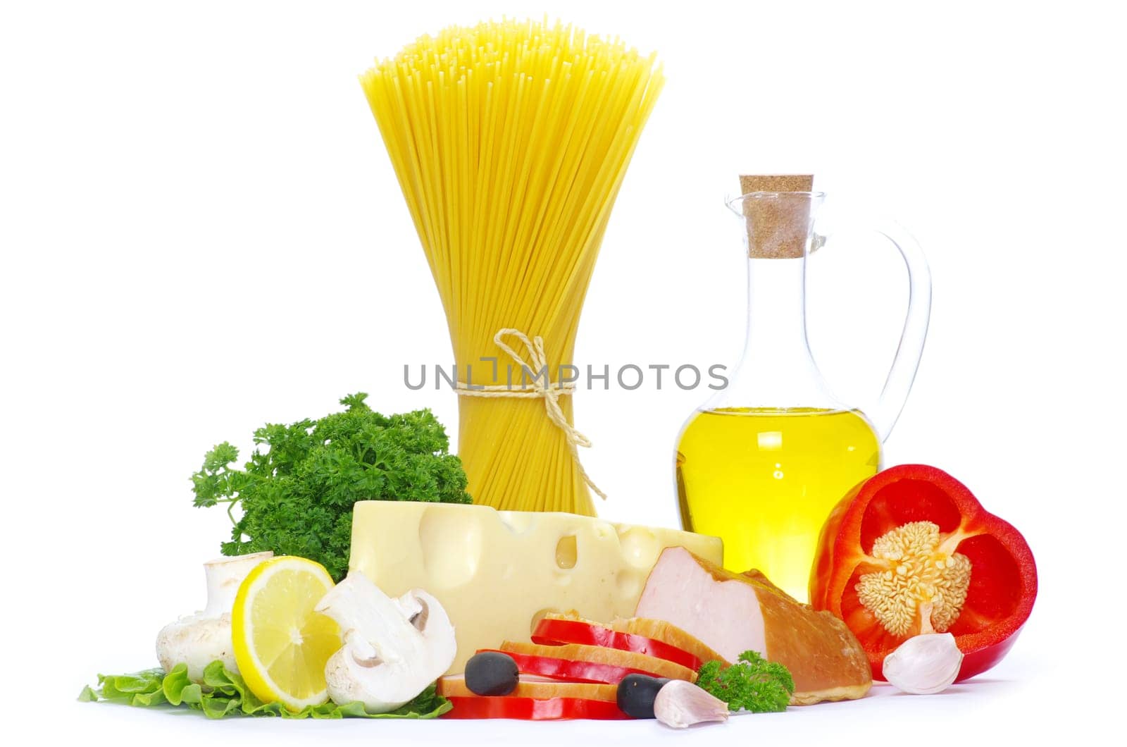 bacon and vegetable isolated on white background