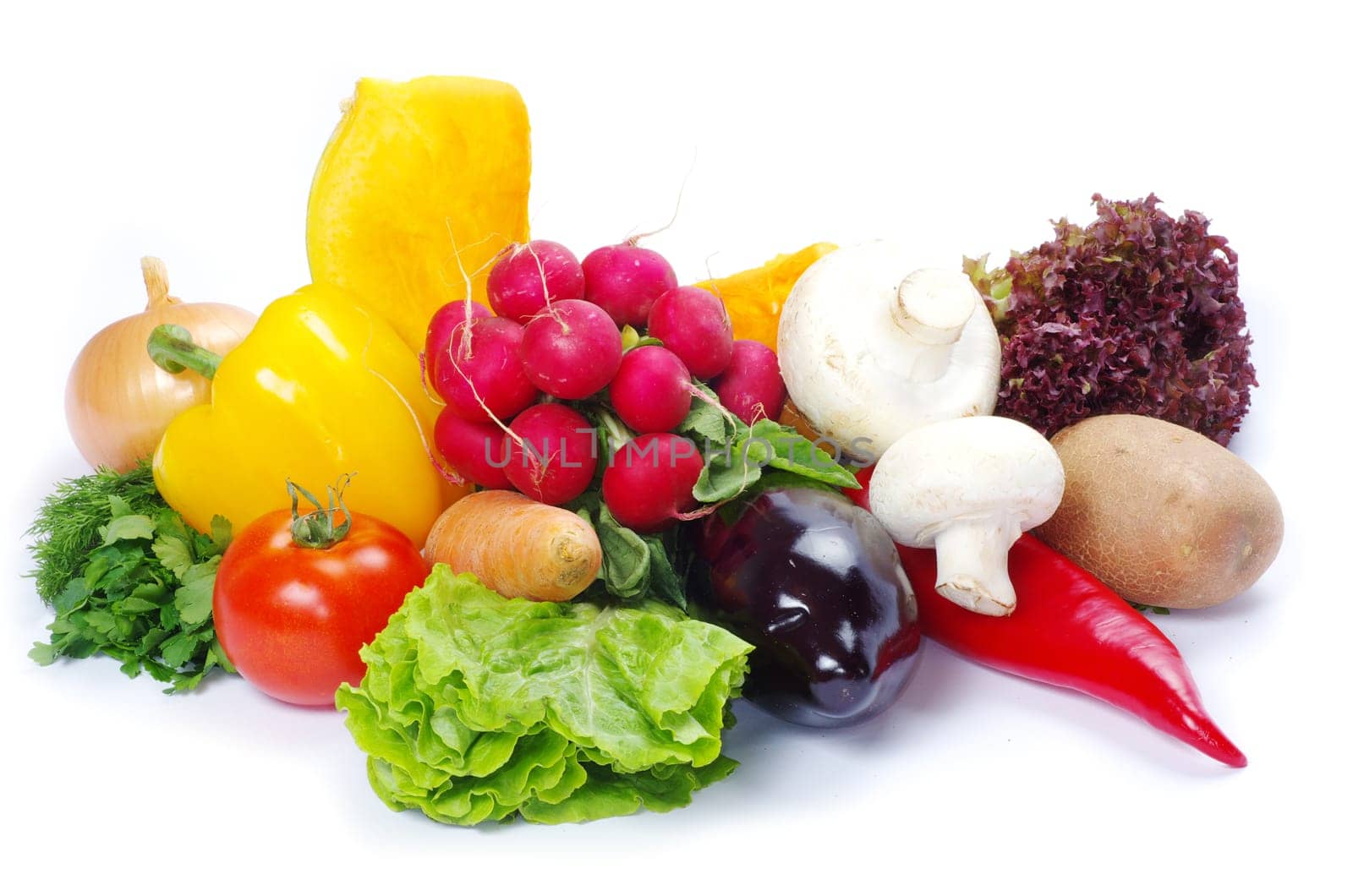 fresh vegetables on the white background