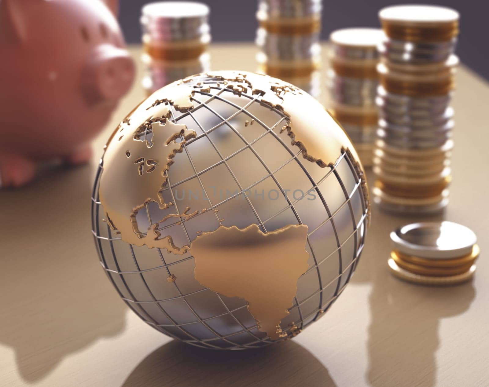 Planet Earth made ​​of gold and silver on a concept of the business world.