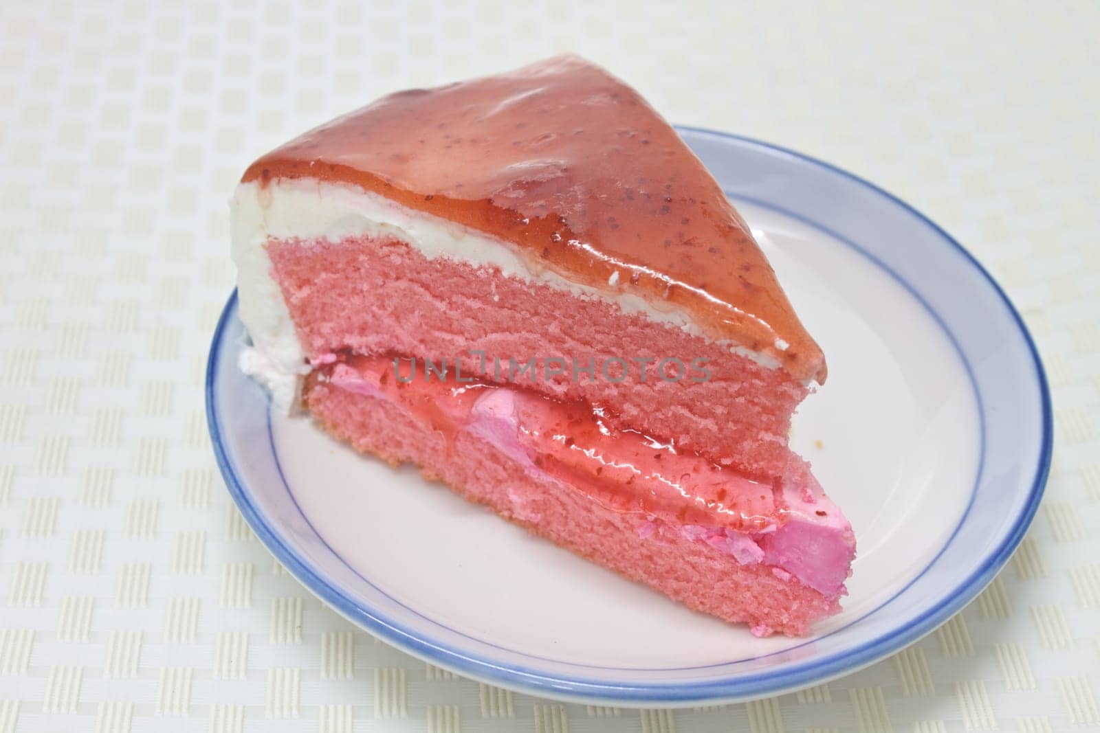 Dessert Strawberry cheesecake in plate on background