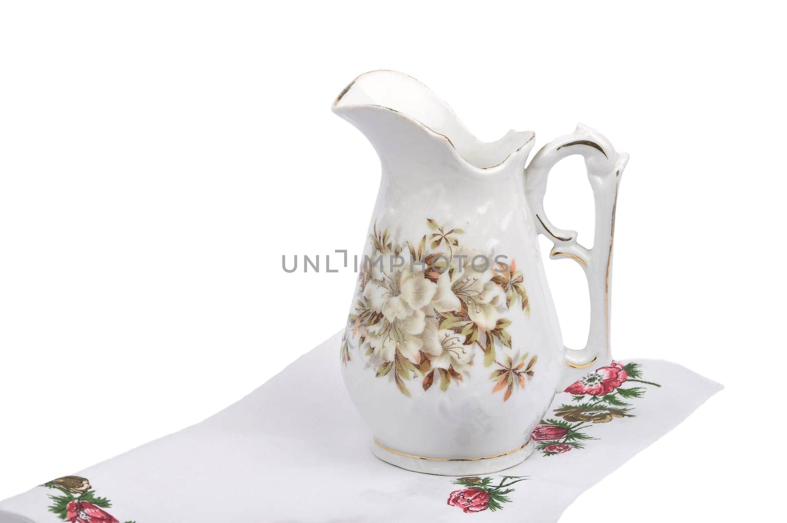 Old flower vase on cloth