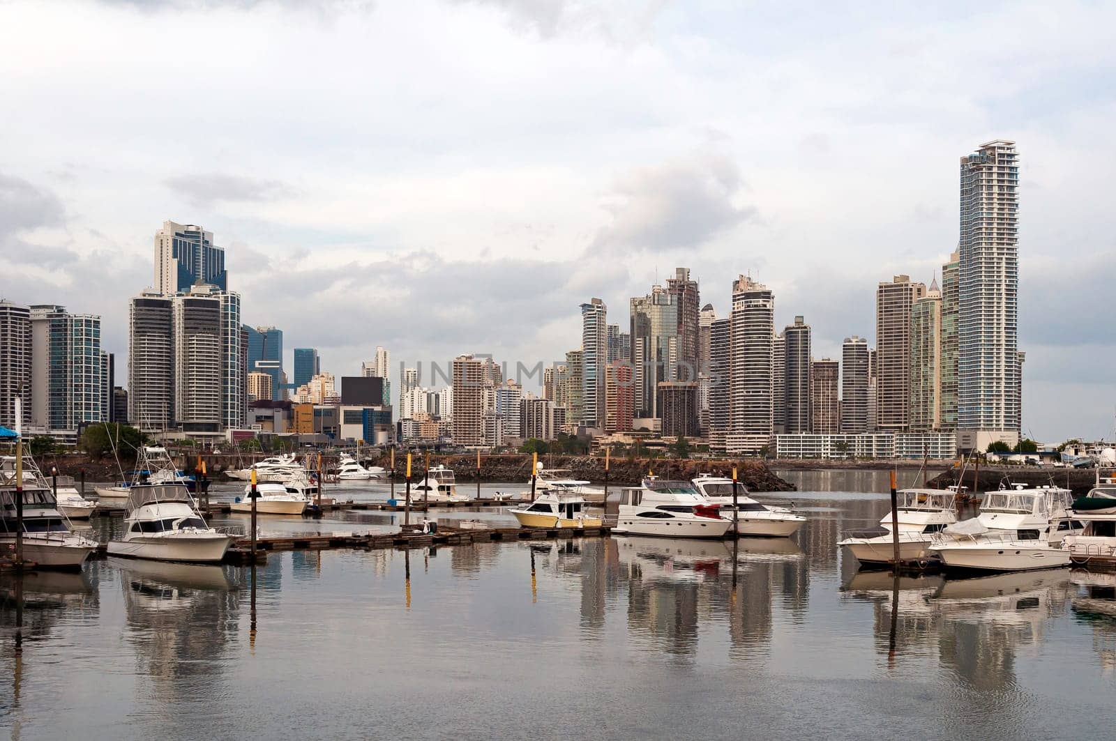 Panama City skyline and marina, Panama.