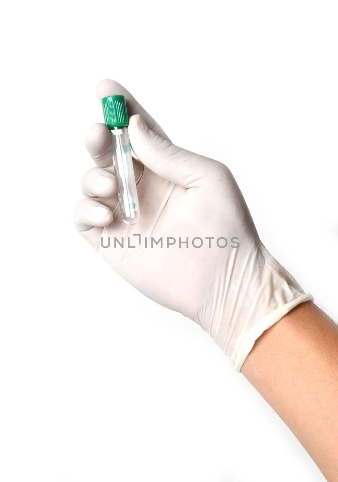 hand holding vacuum tube isolated on white background