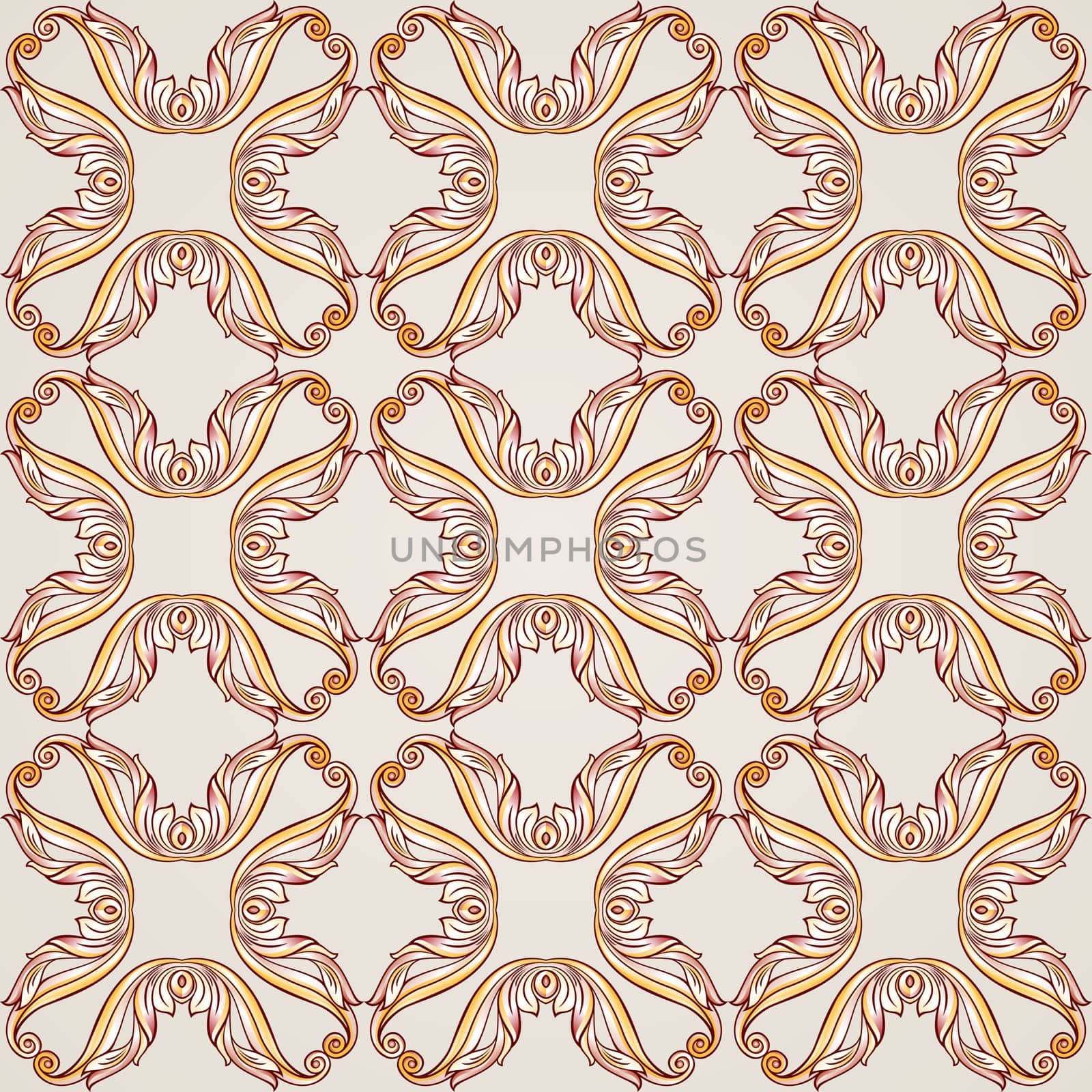 Seamless patten made of floral cross elements. Illustration in pastel rose pink and yellow shades