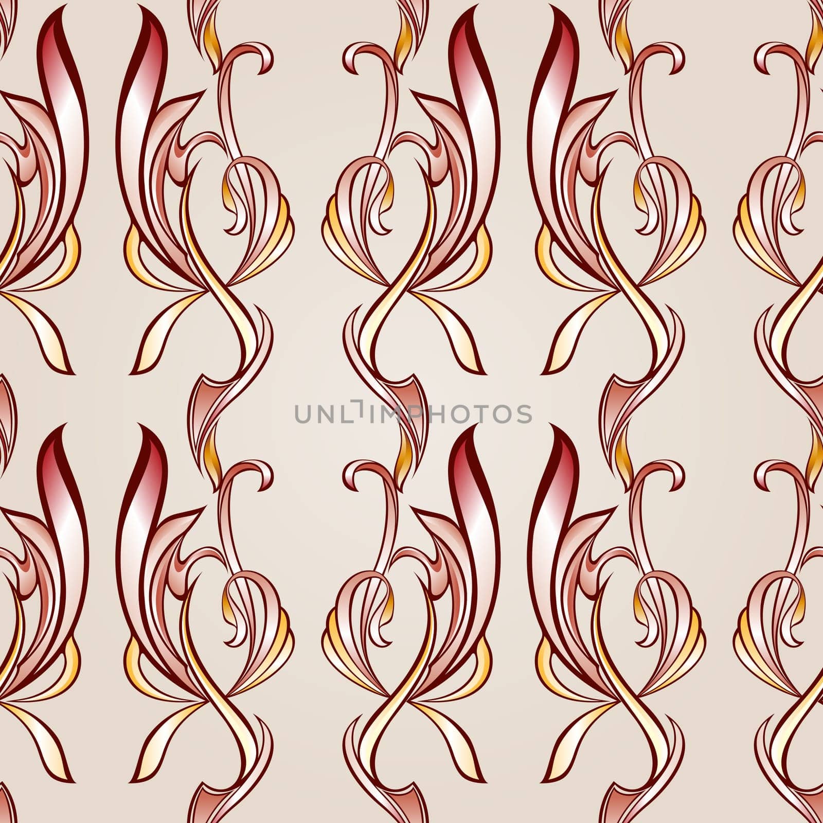 Seamless floral pattern in burgundy, pink and yellow shades on rose pink background