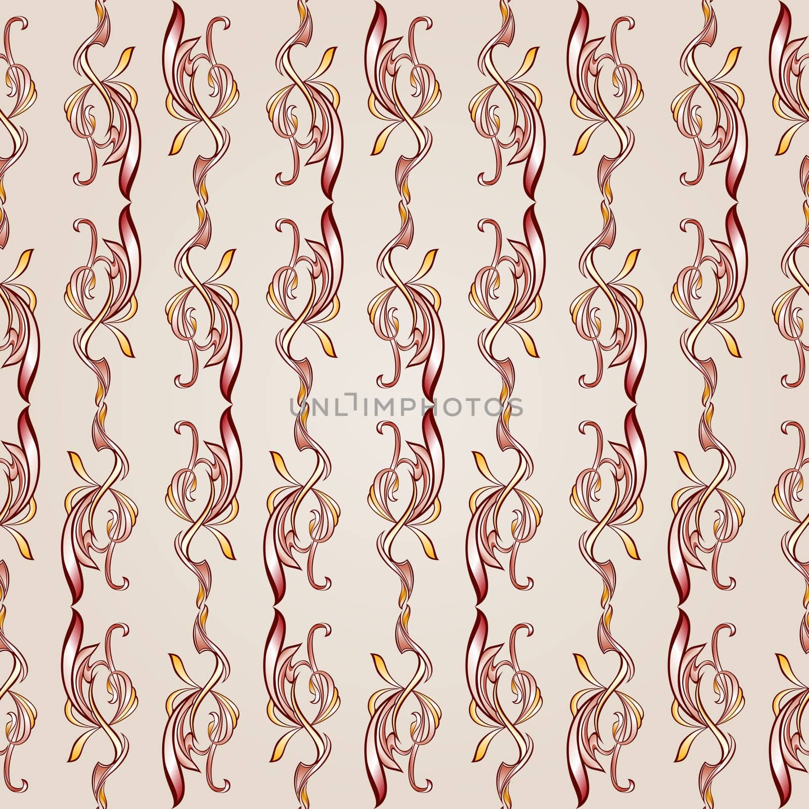 Seamless pattern with floral elements in burgundy, pink and yellow shades on pastel rose pink background