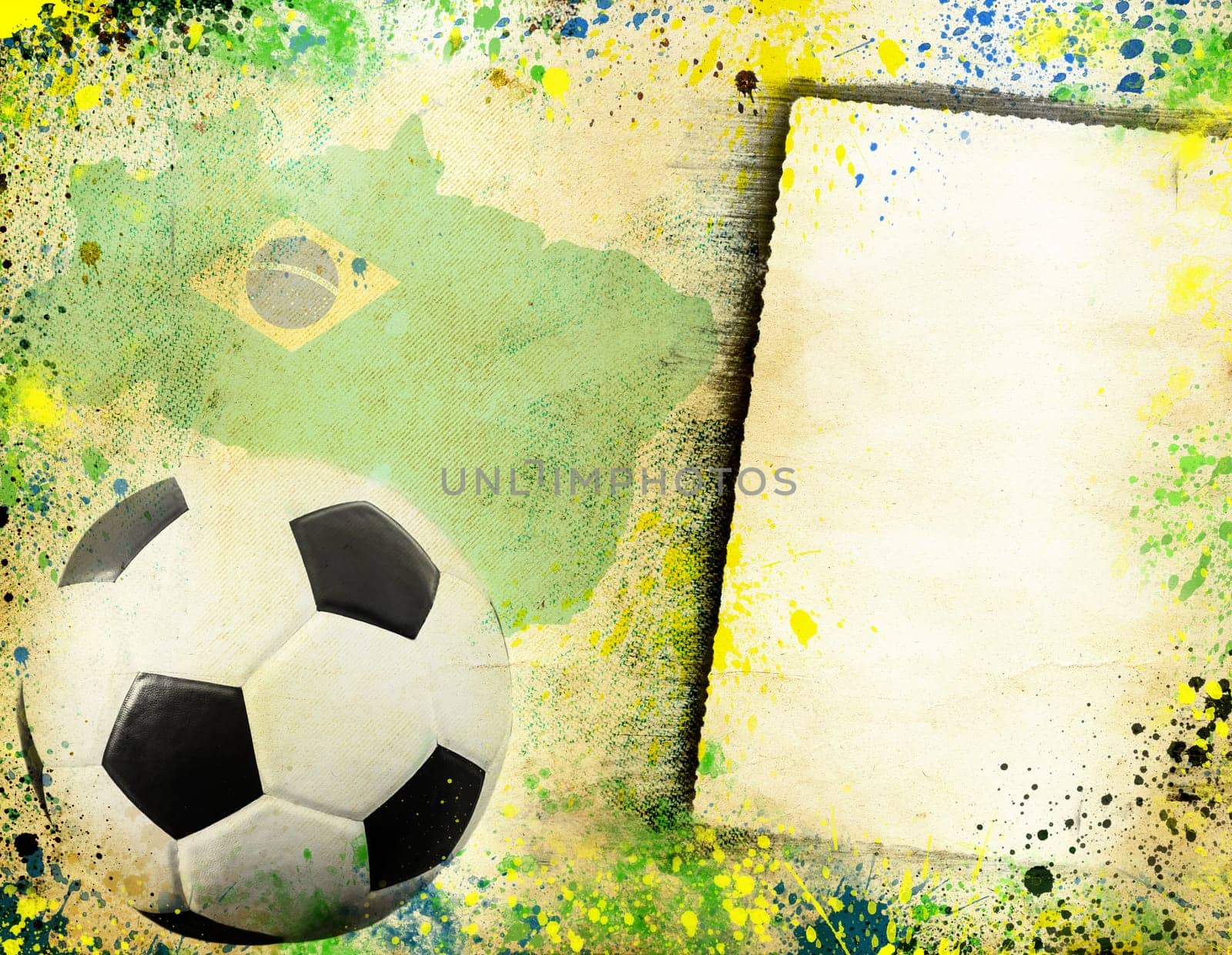 Vintage photo - Soccer ball and the colors of Brazil flag