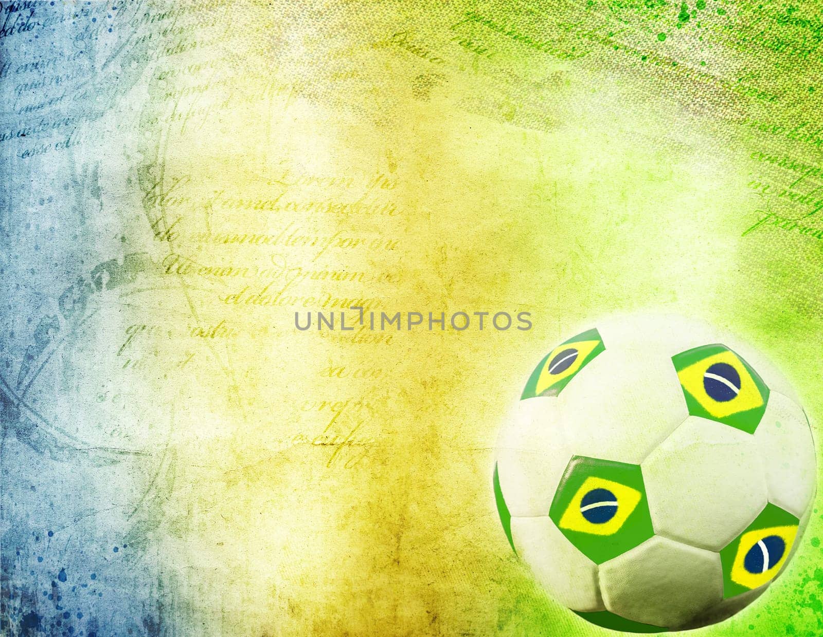 Vintage photo - Soccer ball and the colors of Brazil flag