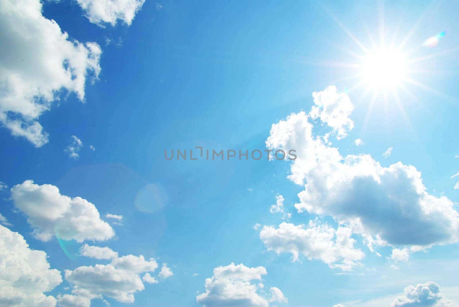 Blue sky with clouds and sun