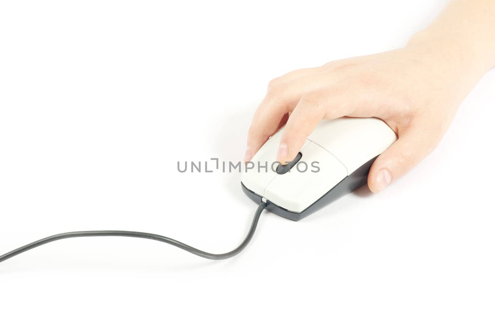black computer mouse and hand
