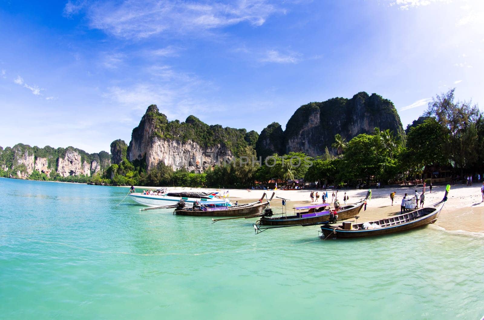 Tropical beach, longtail boats, Andaman Sea, Thailand