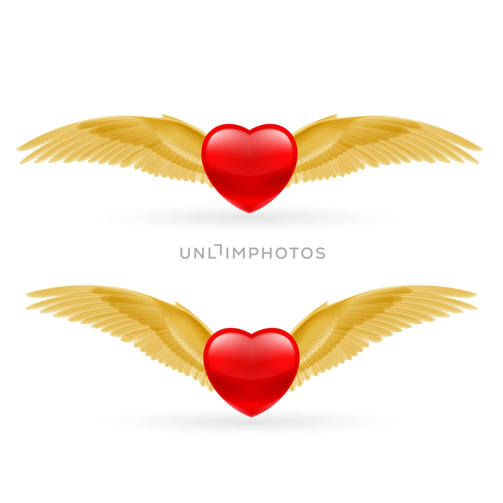 Two red hearts with golden yellow rwings.