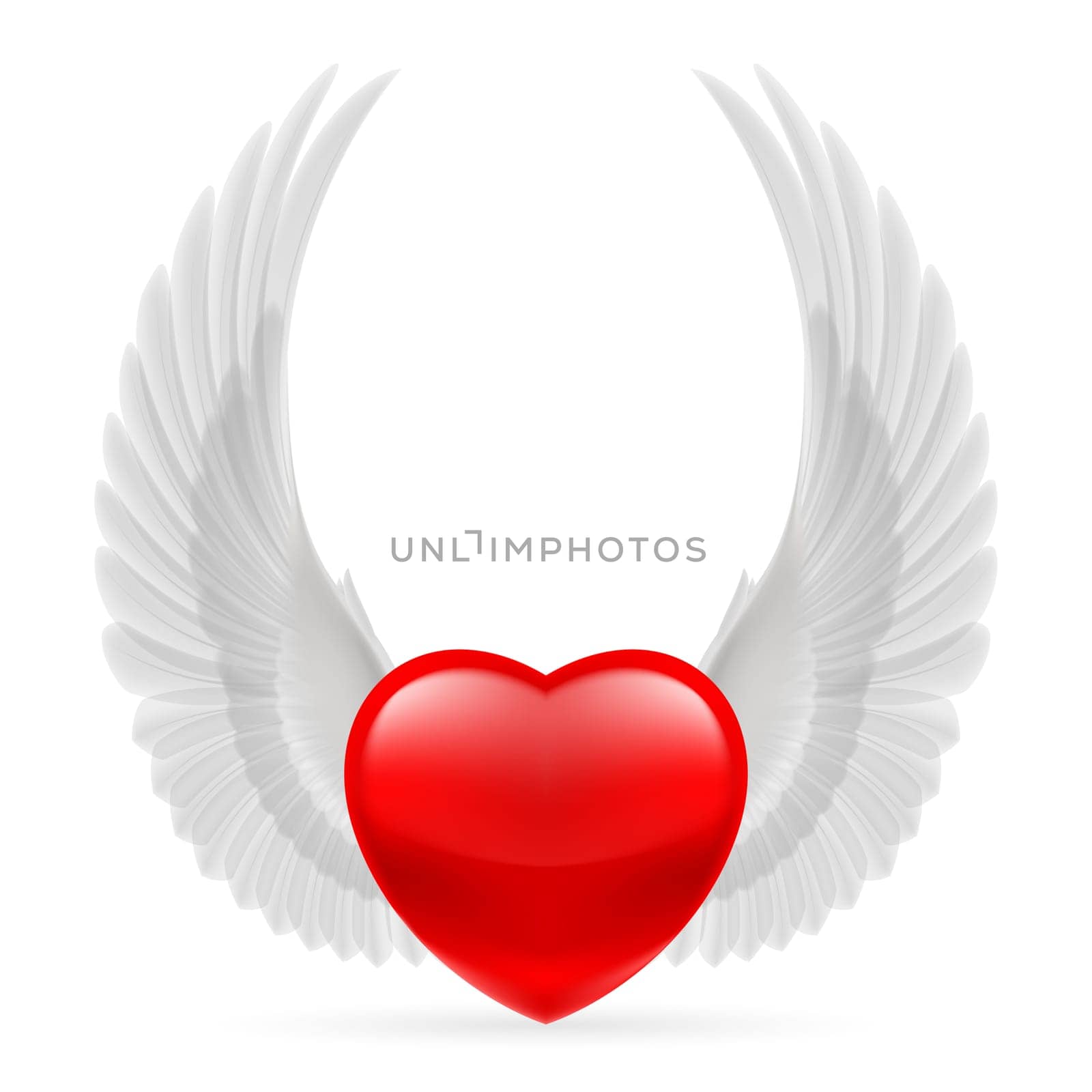 Red heart with white dove wings up.