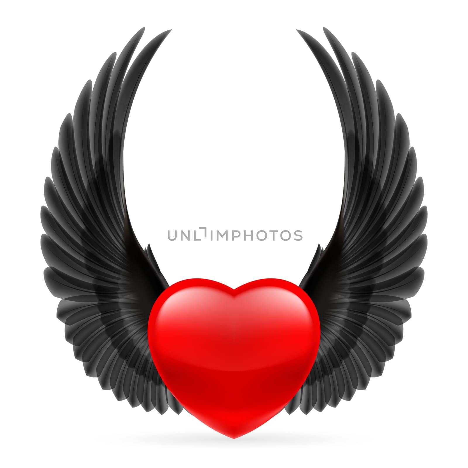 Red heart with black crow wings up.