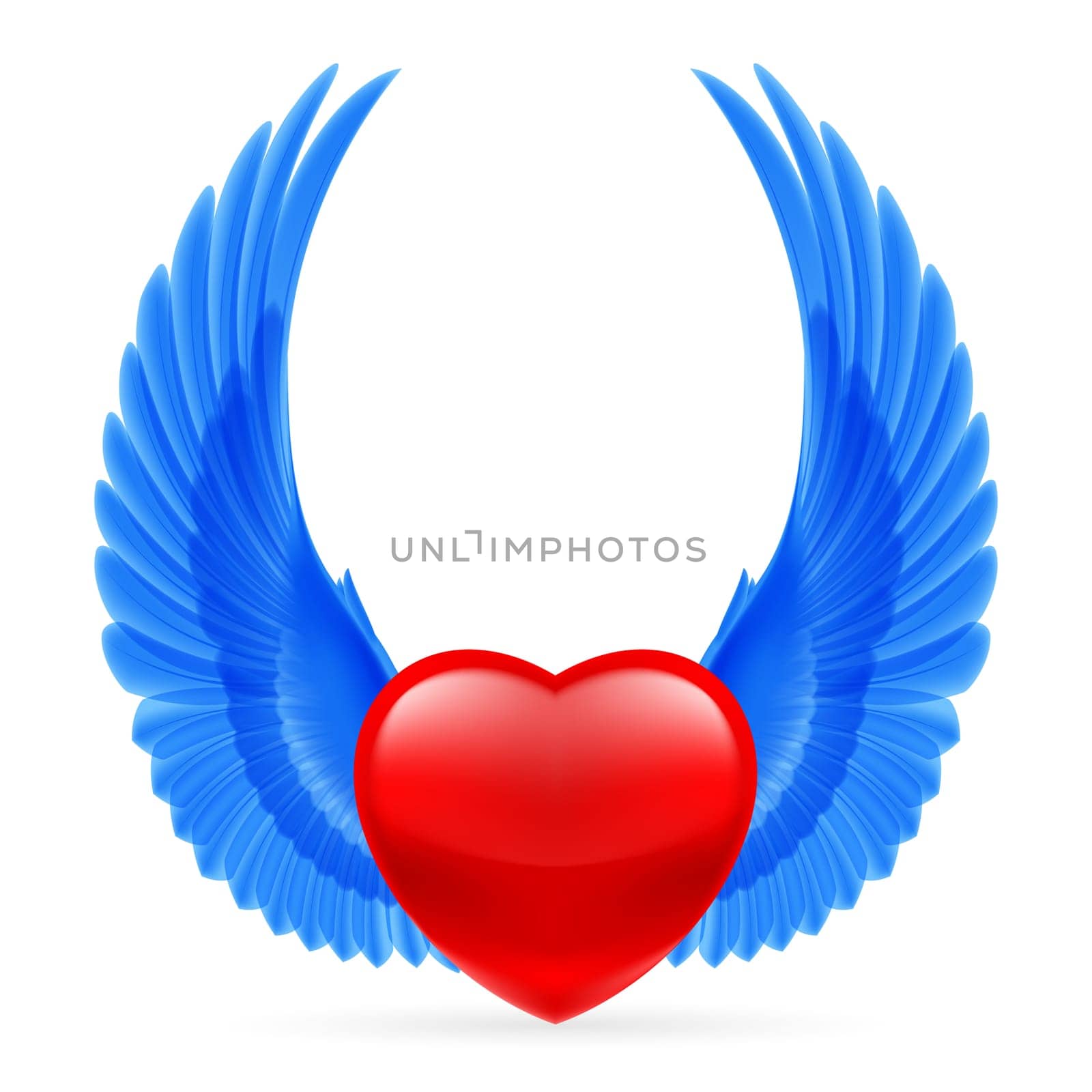 Red heart with bright blue wings up.