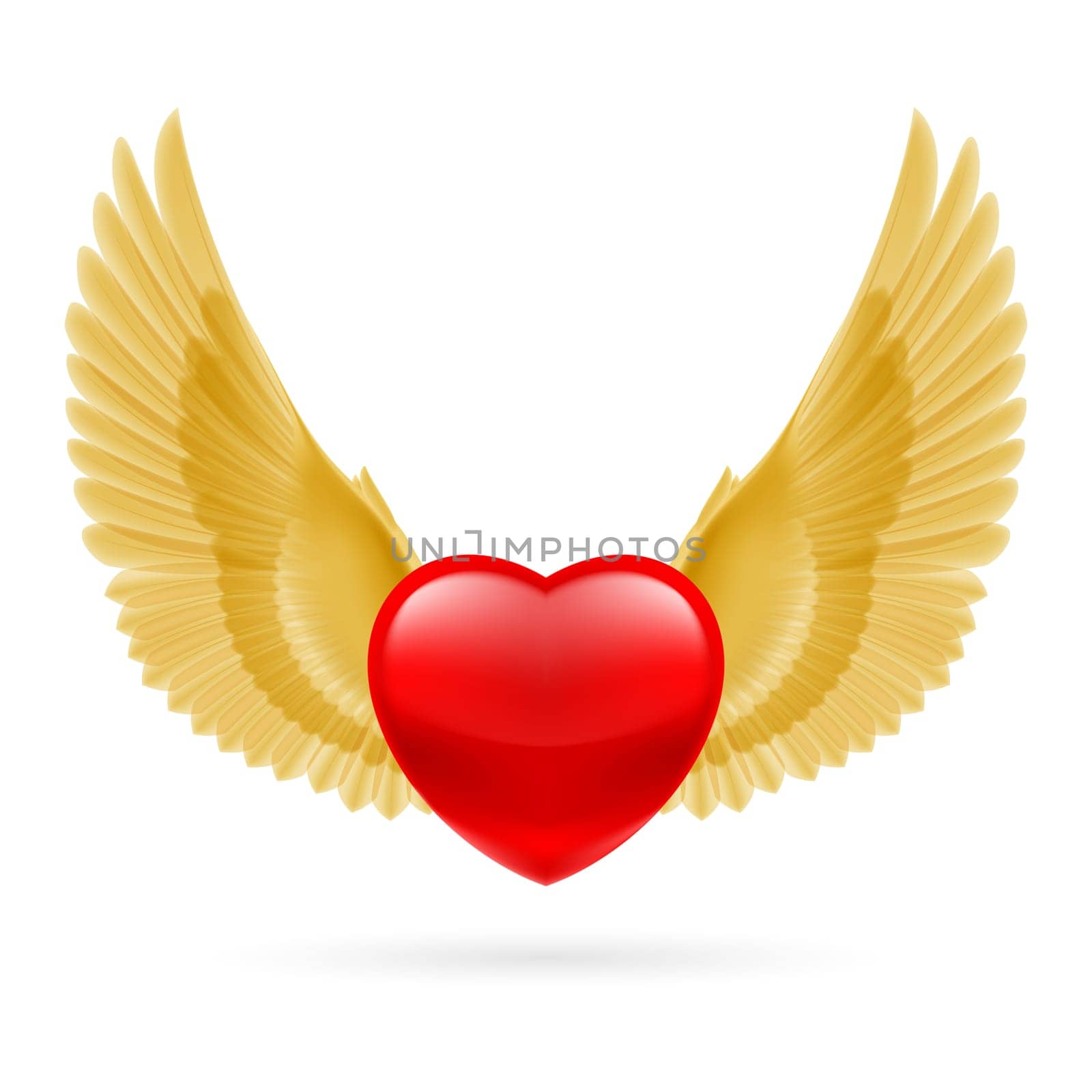 Red heart with raised golden yellow wings.