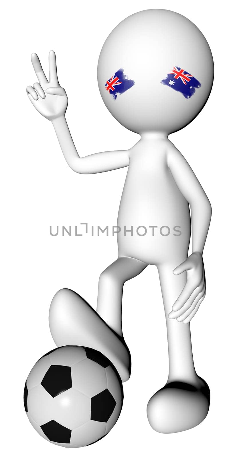 3d football in Australia selection with the symbol of victory with clipping path .