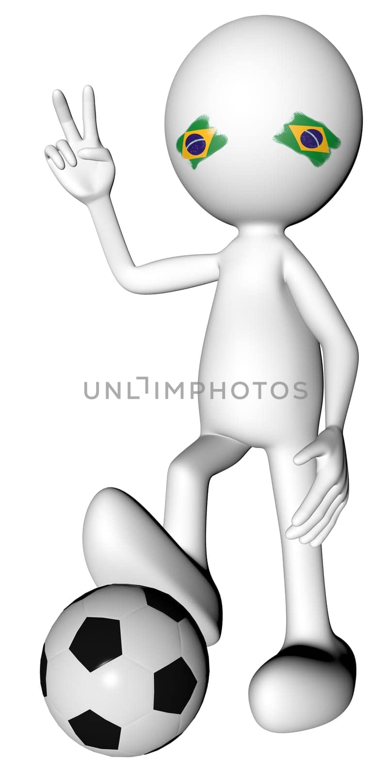.3d football in Brazil selection with the symbol of victory with clipping path