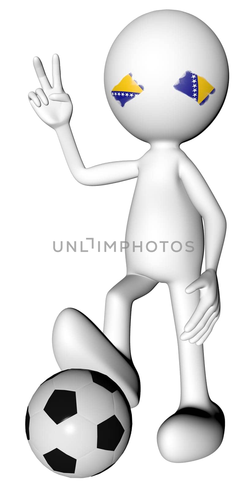 3d football in Bosnia selection with the symbol of victory with clipping path