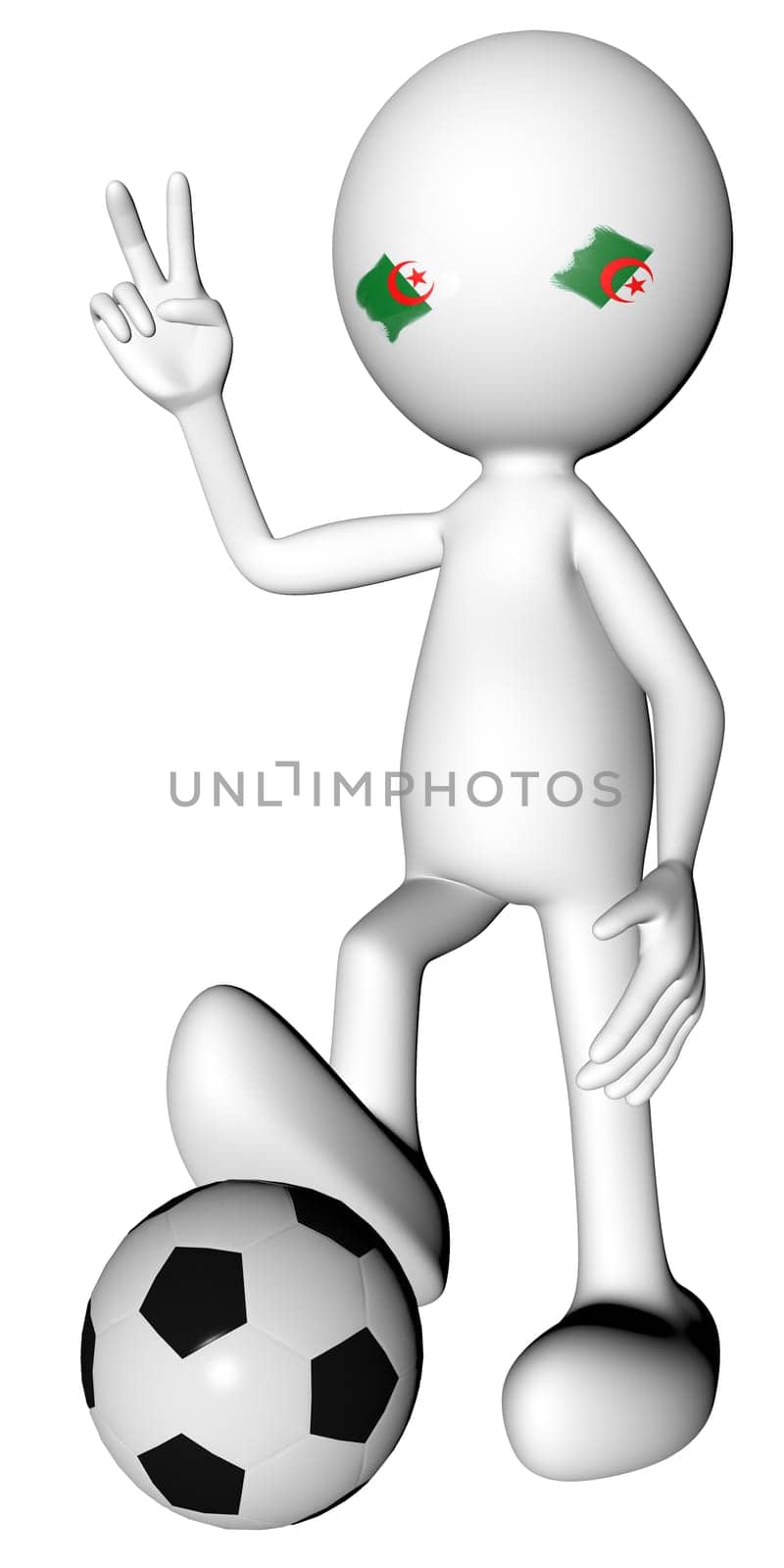 3d football in Algeria selection with the symbol of victory with clipping path .