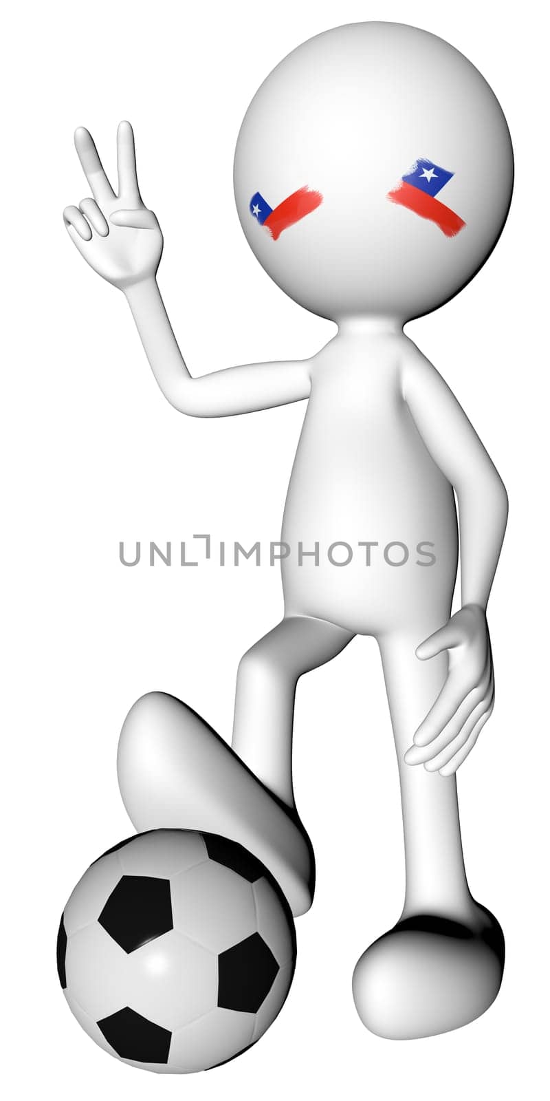 3d football in Chile selection with the symbol of victory with clipping path