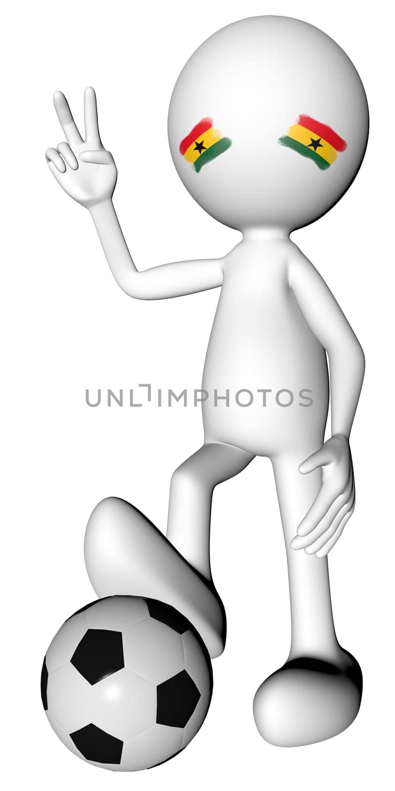 3d football in Ghana selection with the symbol of victory with clipping path