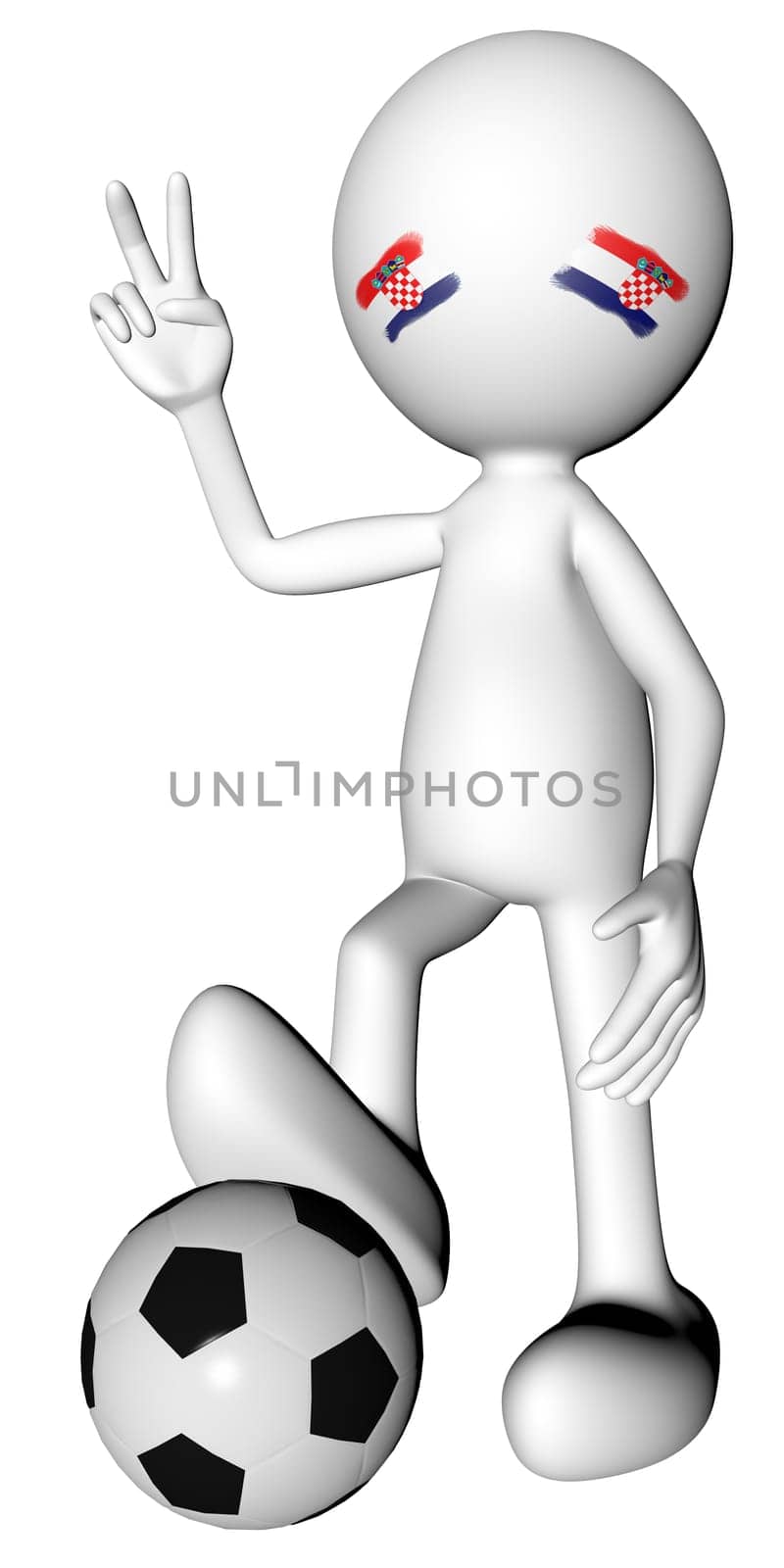 3d football in Croatia selection with the symbol of victory with clipping path