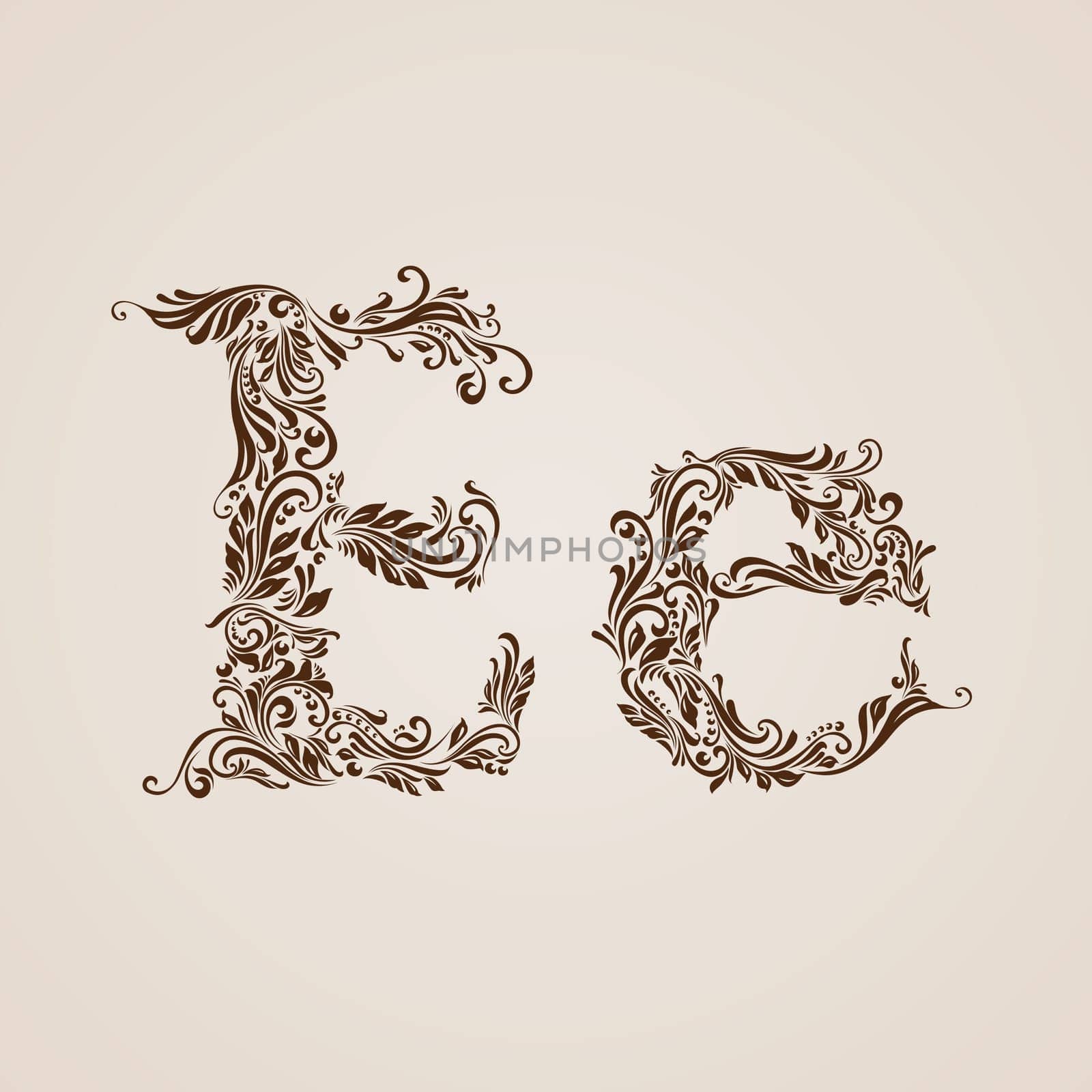 Handsomely decorated letter e in upper and lower case.