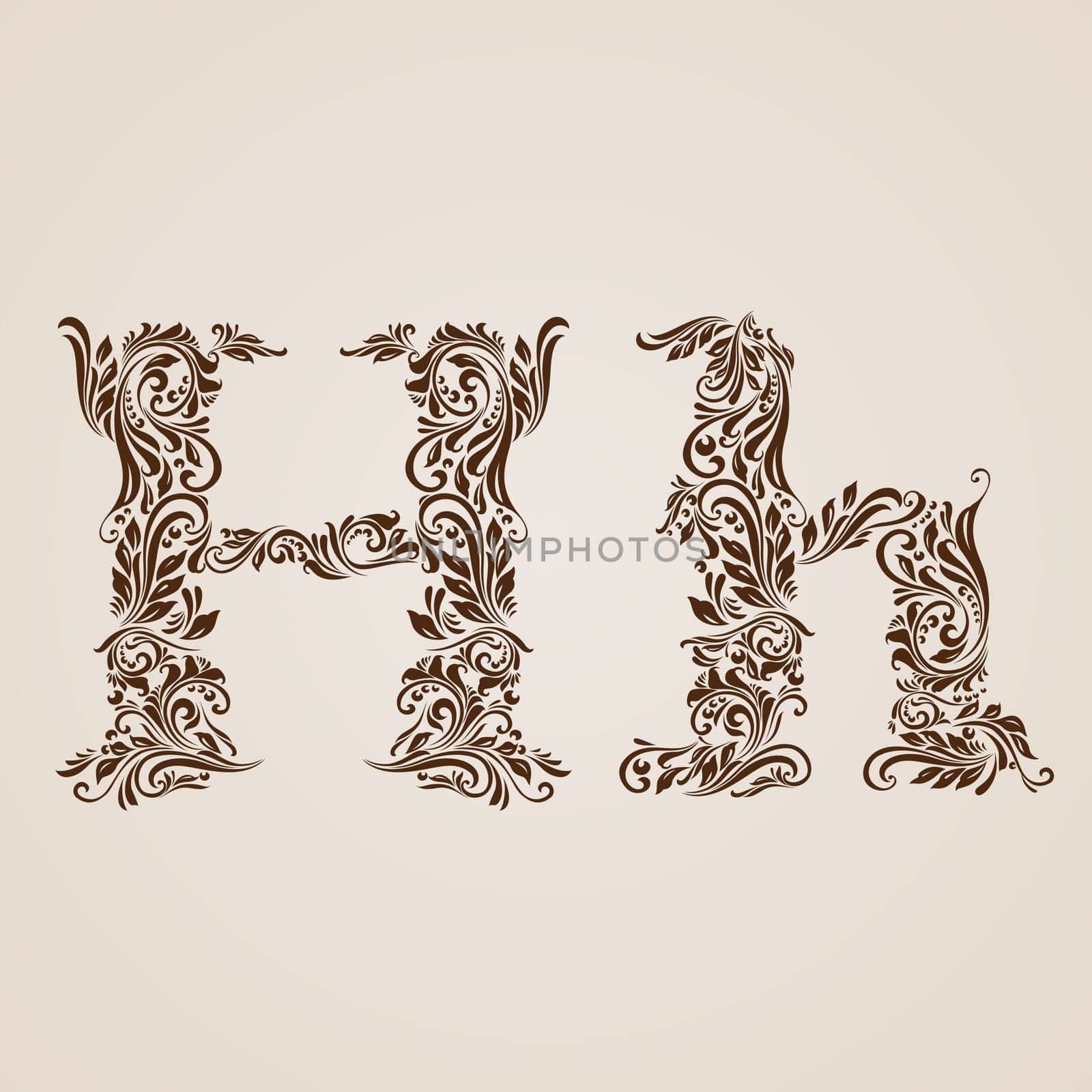 Handsomely decorated letter h in upper and lower case.