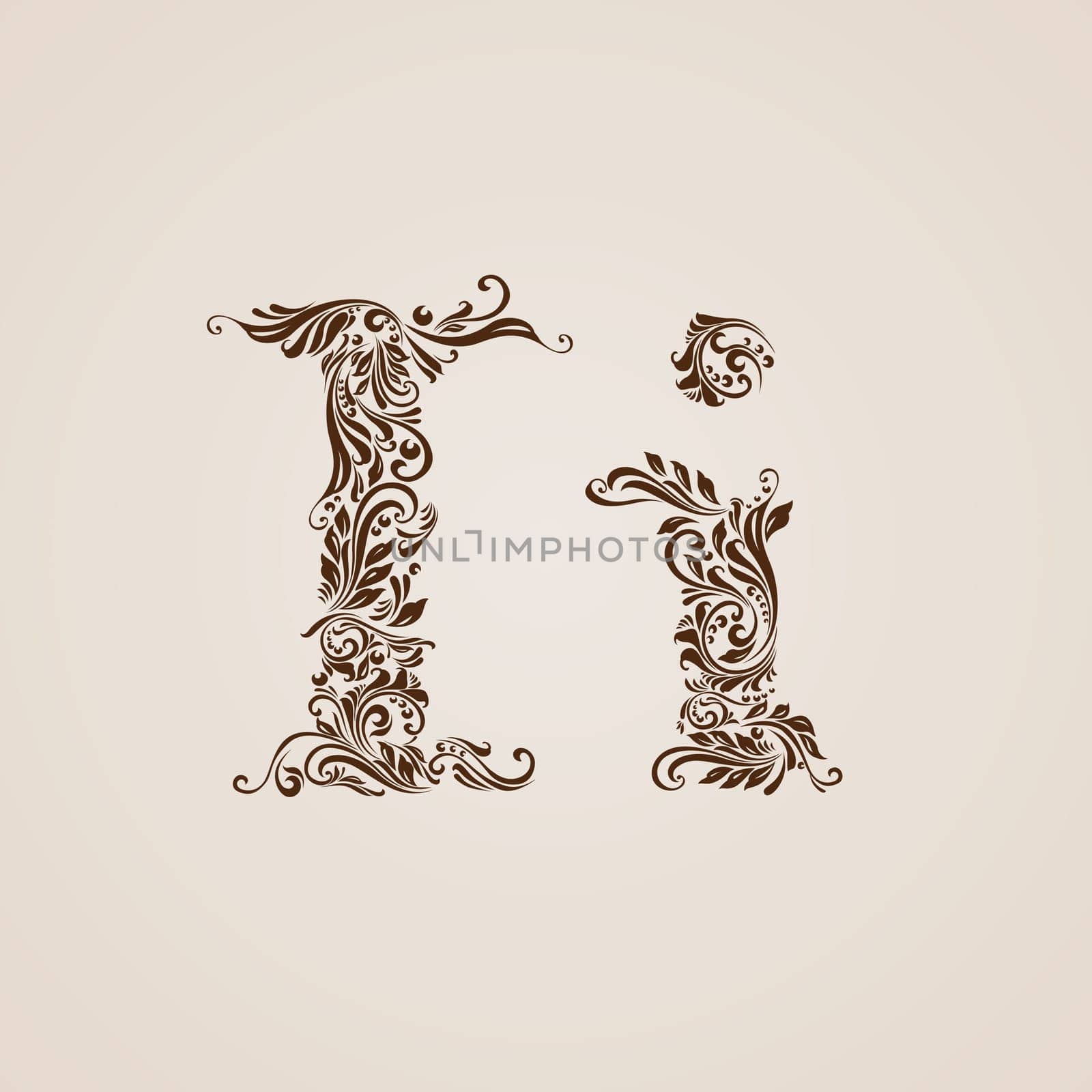 Handsomely decorated letter i in upper and lower case.