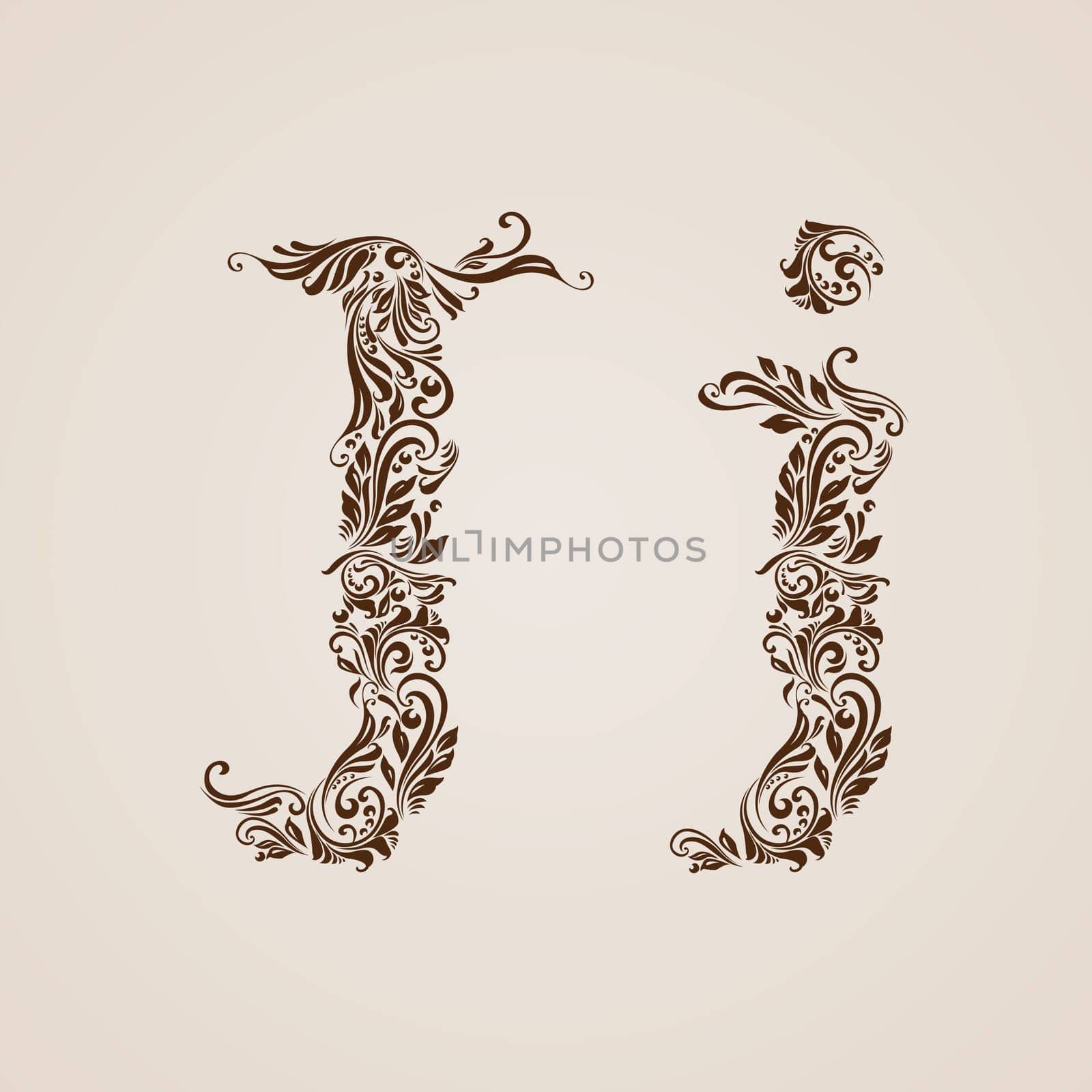 Handsomely decorated letter j in upper and lower case.