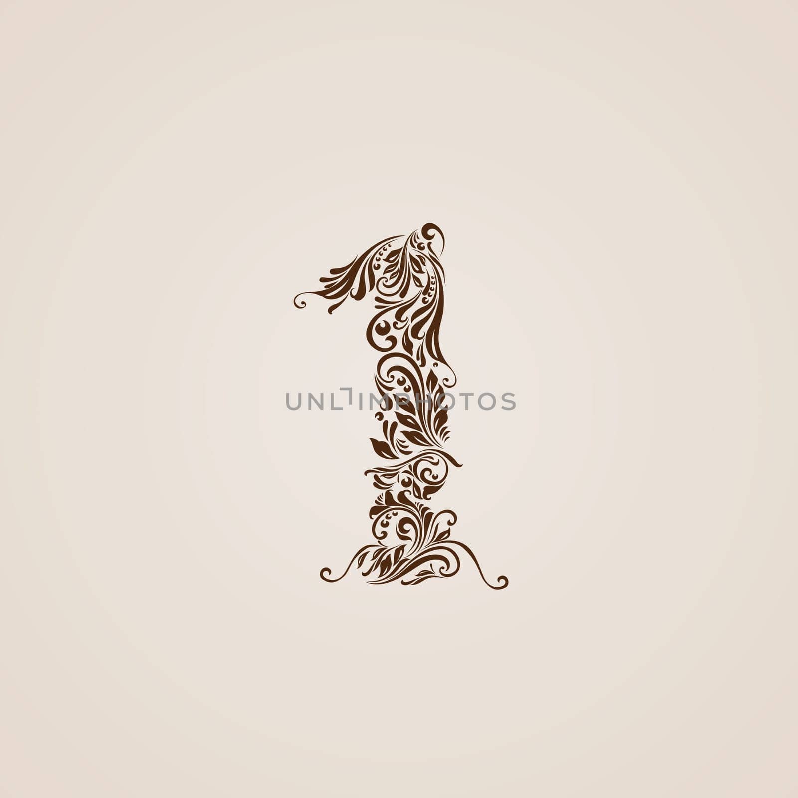 Richly decorated one digit on beige background.
