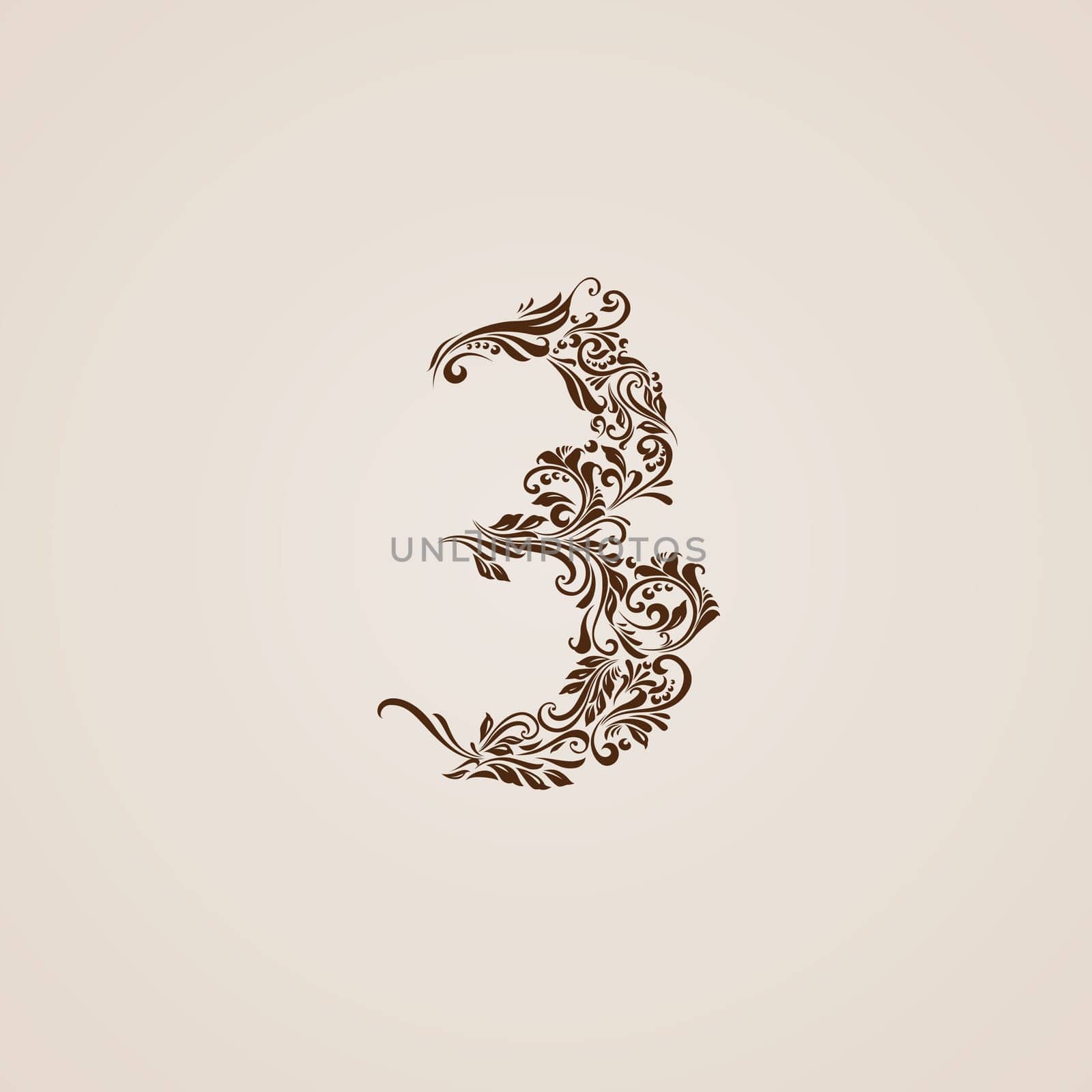 Richly decorated three digit on beige background.