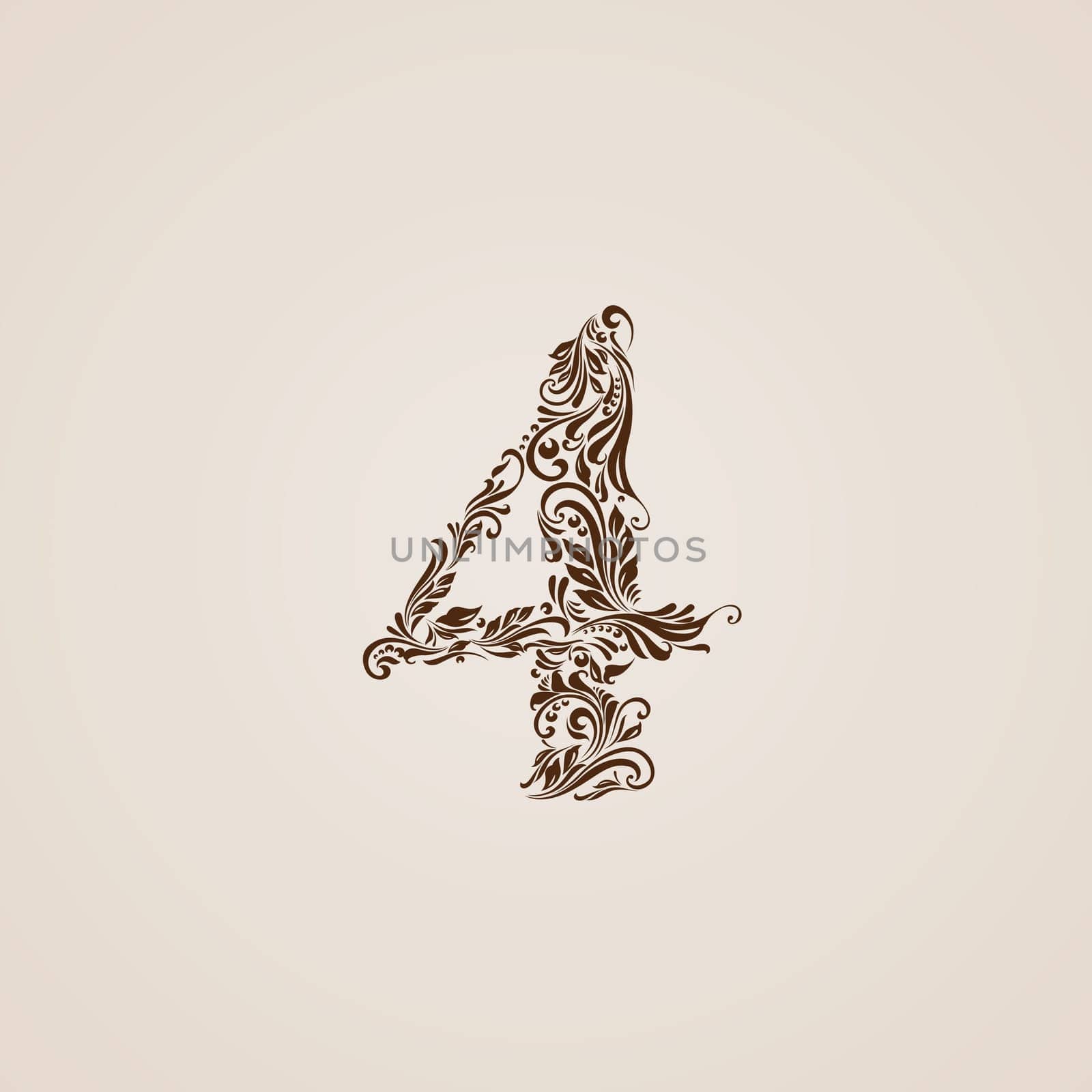 Richly decorated four digit on beige background.
