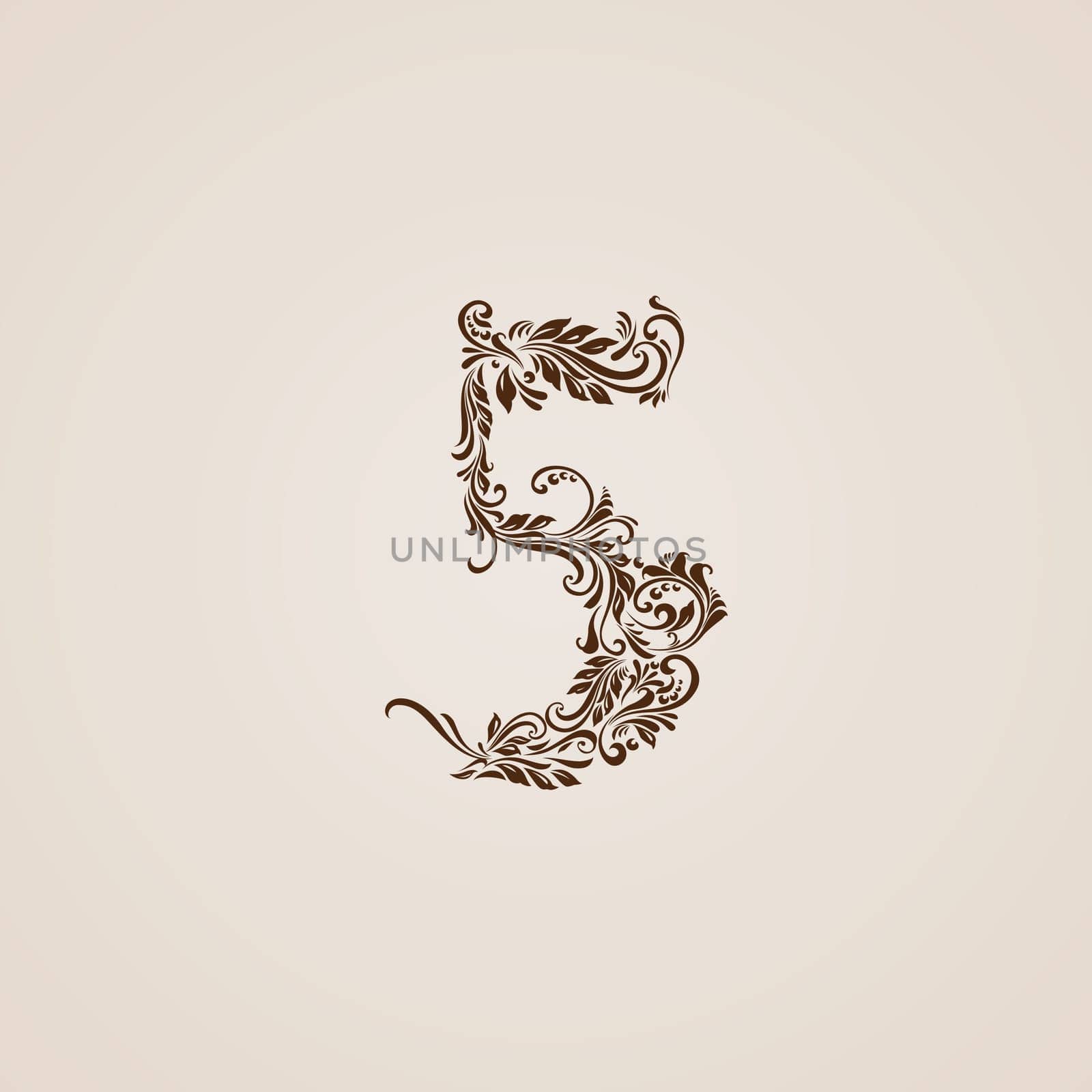 Richly decorated five digit on beige background.