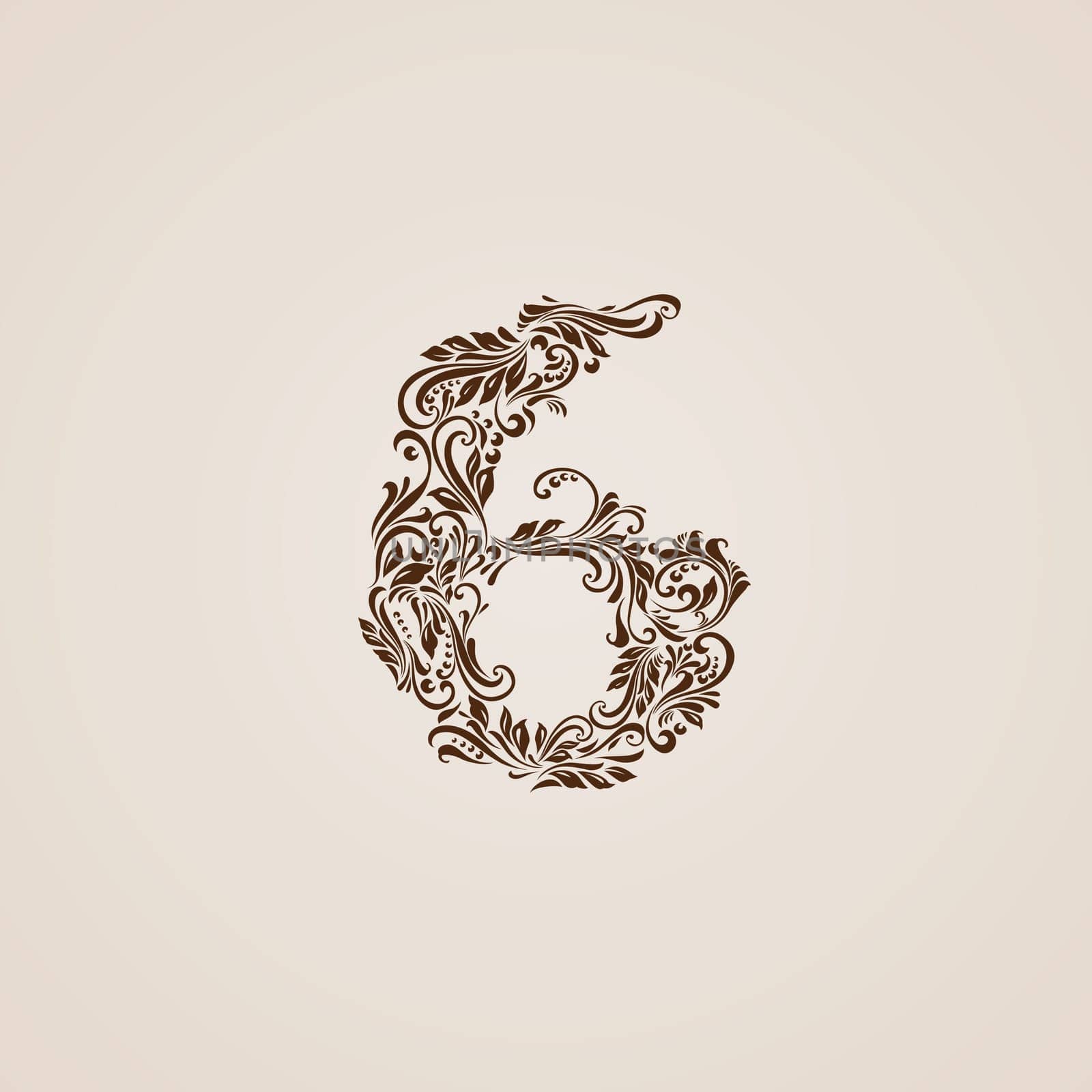 Richly decorated six digit on beige background.